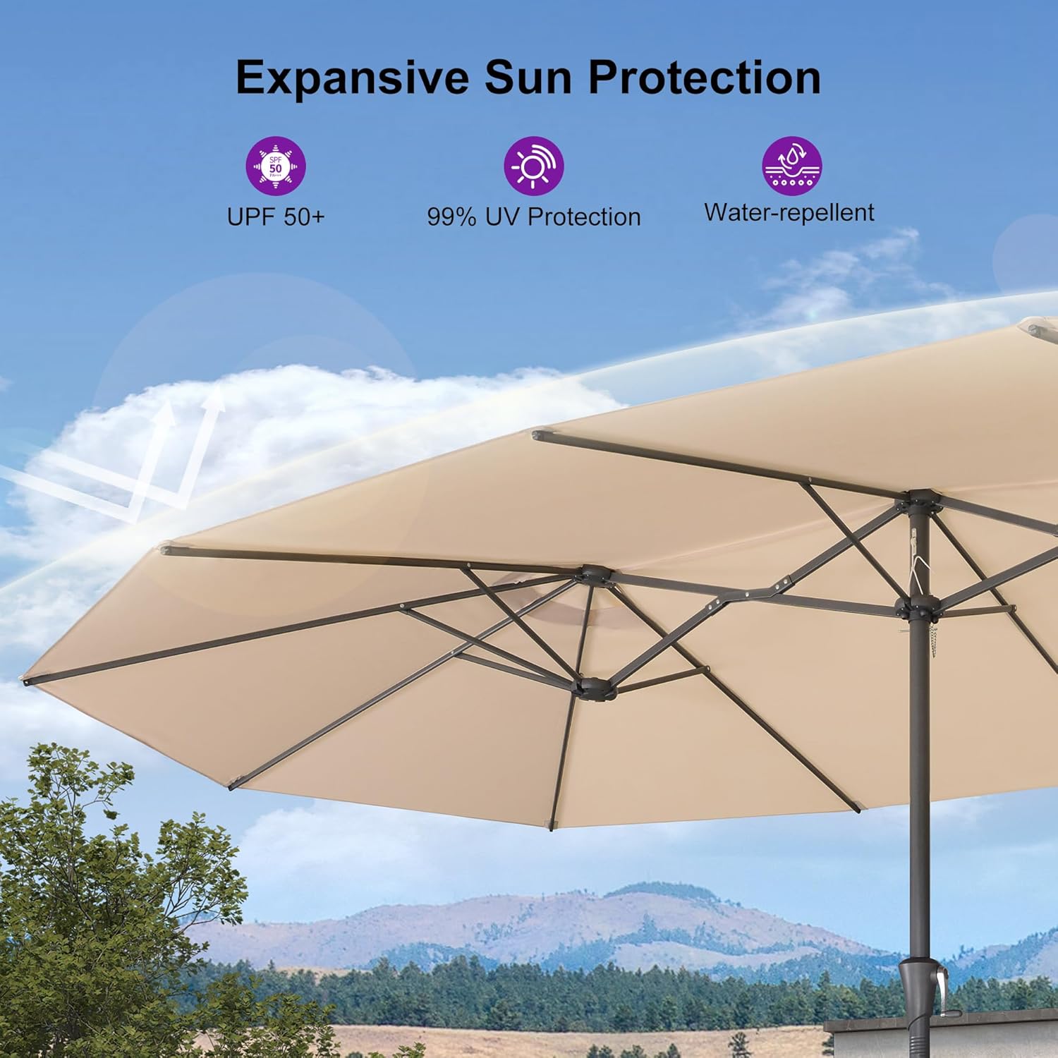 PURPLE LEAF 15ft Patio Umbrella with Base Included Double-Sided Rectangle Outdoor Umbrella Market Table Umbrella with Crank for Pool Garden Deck, Khaki