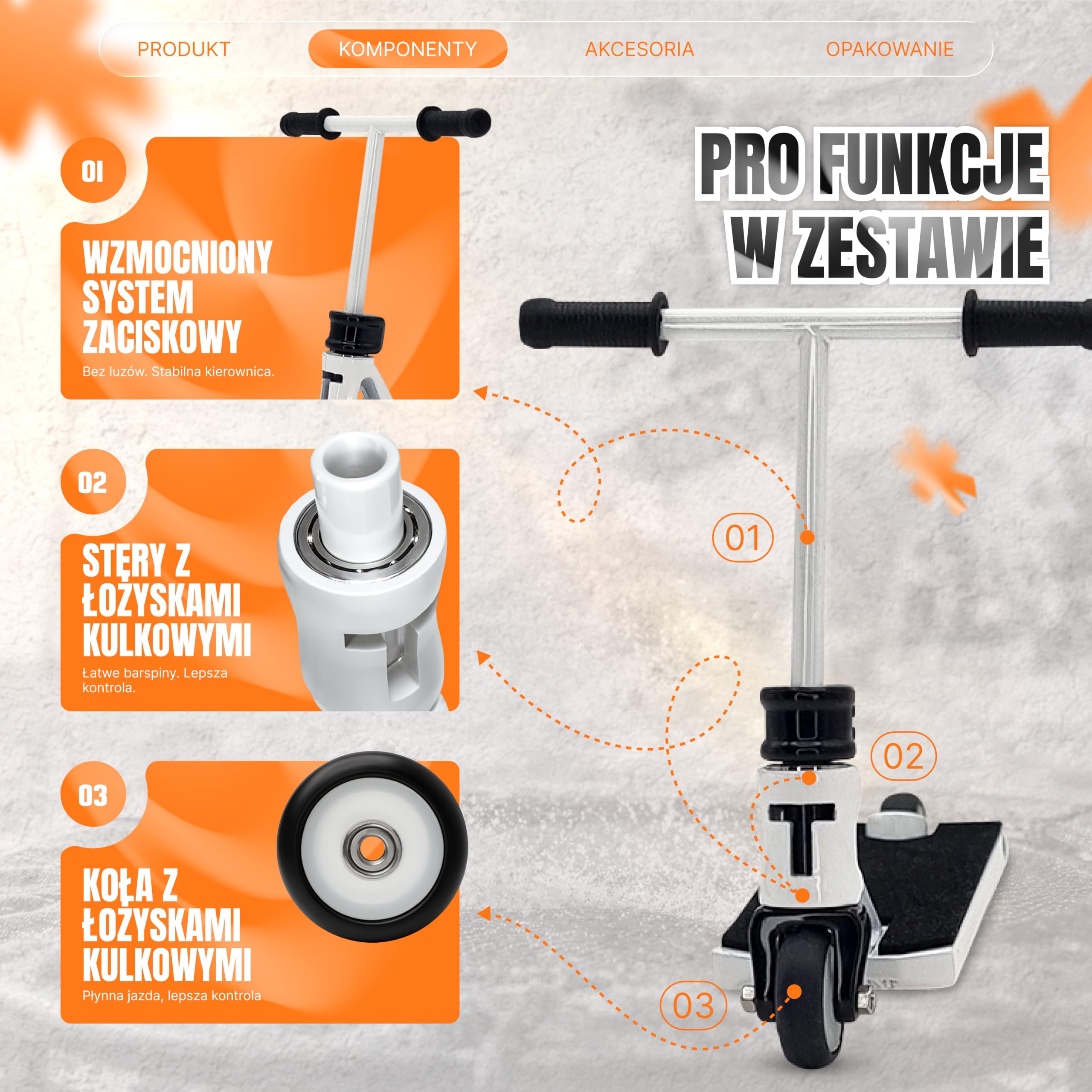 TAILWHIP Pro Finger Scooter z łożyskami kulkowymi – bez zabawy, cicha praca, naklejka na pokład do indywidualizacji, wytrzymała metalowa hulajnoga trick Scooter dla dzieci i dorosłych, biała