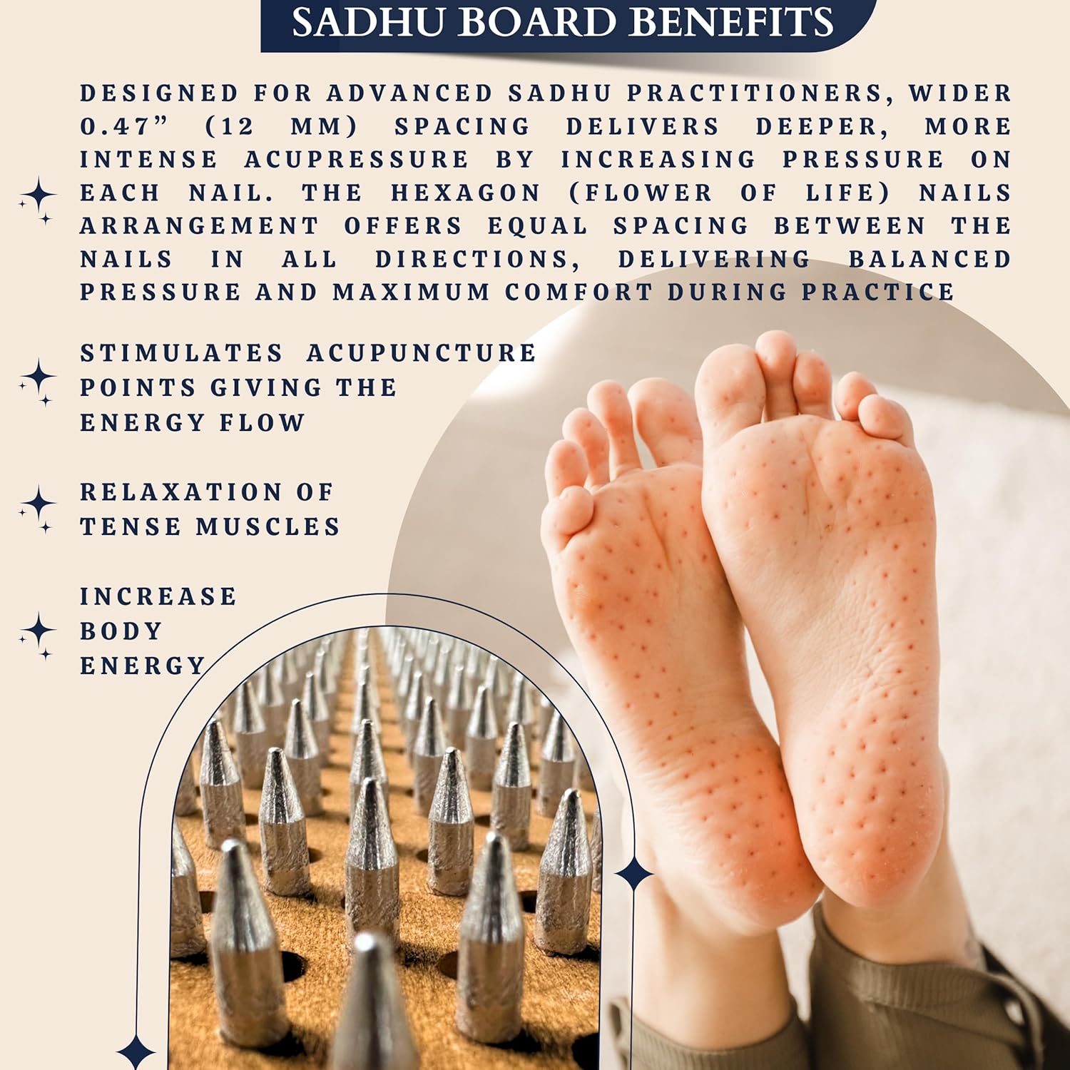 TENGRY Sadhu Board, Special Aluminum Nails, 0,47 In (12 mm), for Advanced, Light Compact Foot Board, Wooden Nail Boards for Feet, Nail Board, Yoga Gift