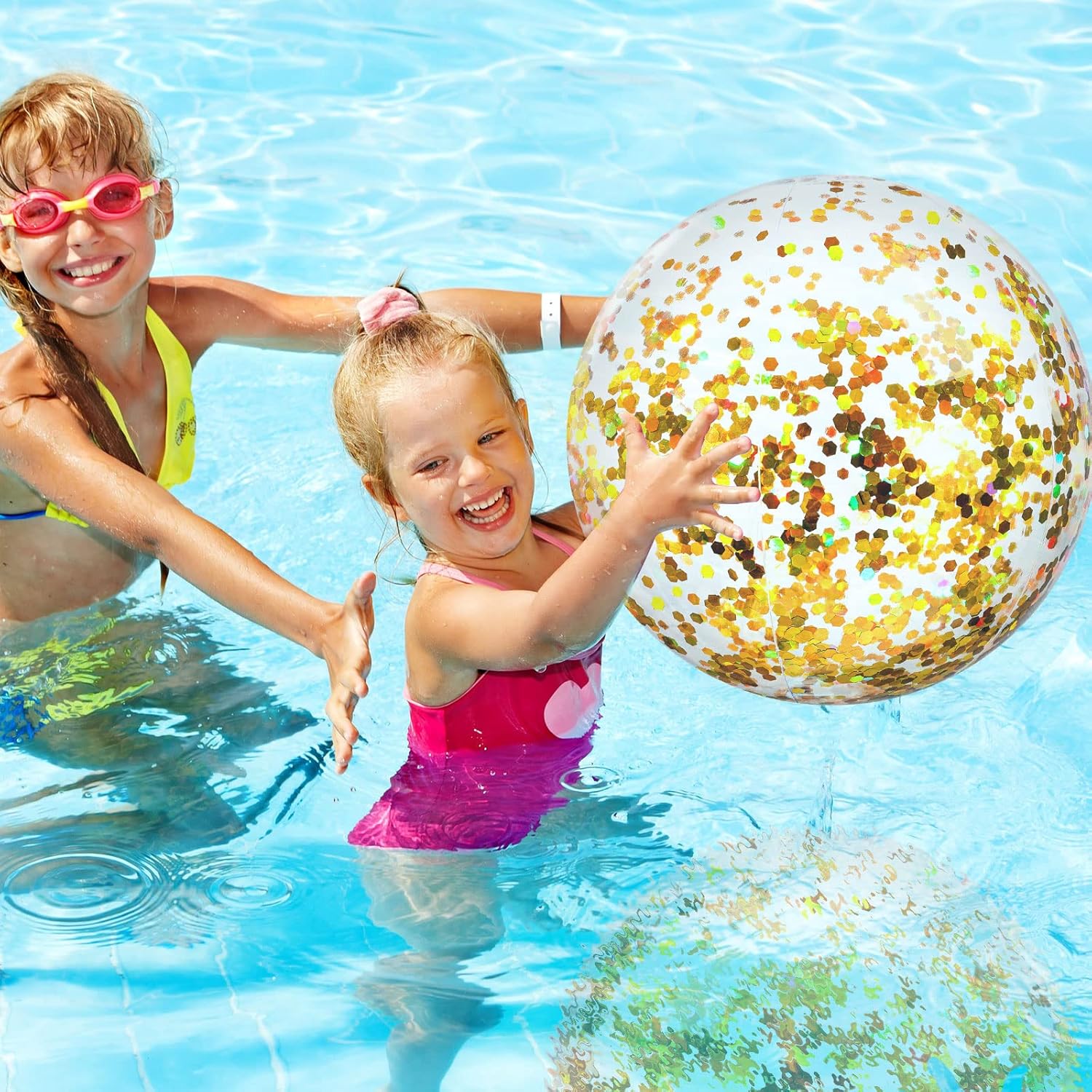 Civaner 10 Pcs Inflatable Glitter Beach Balls 16 Inch Large Sparkly Confetti Pool Balls Clear Blow up Balloon Toys for Wedding Baby Shower Birthday 2026 New Year Party Decoration(Gold,Glitter)