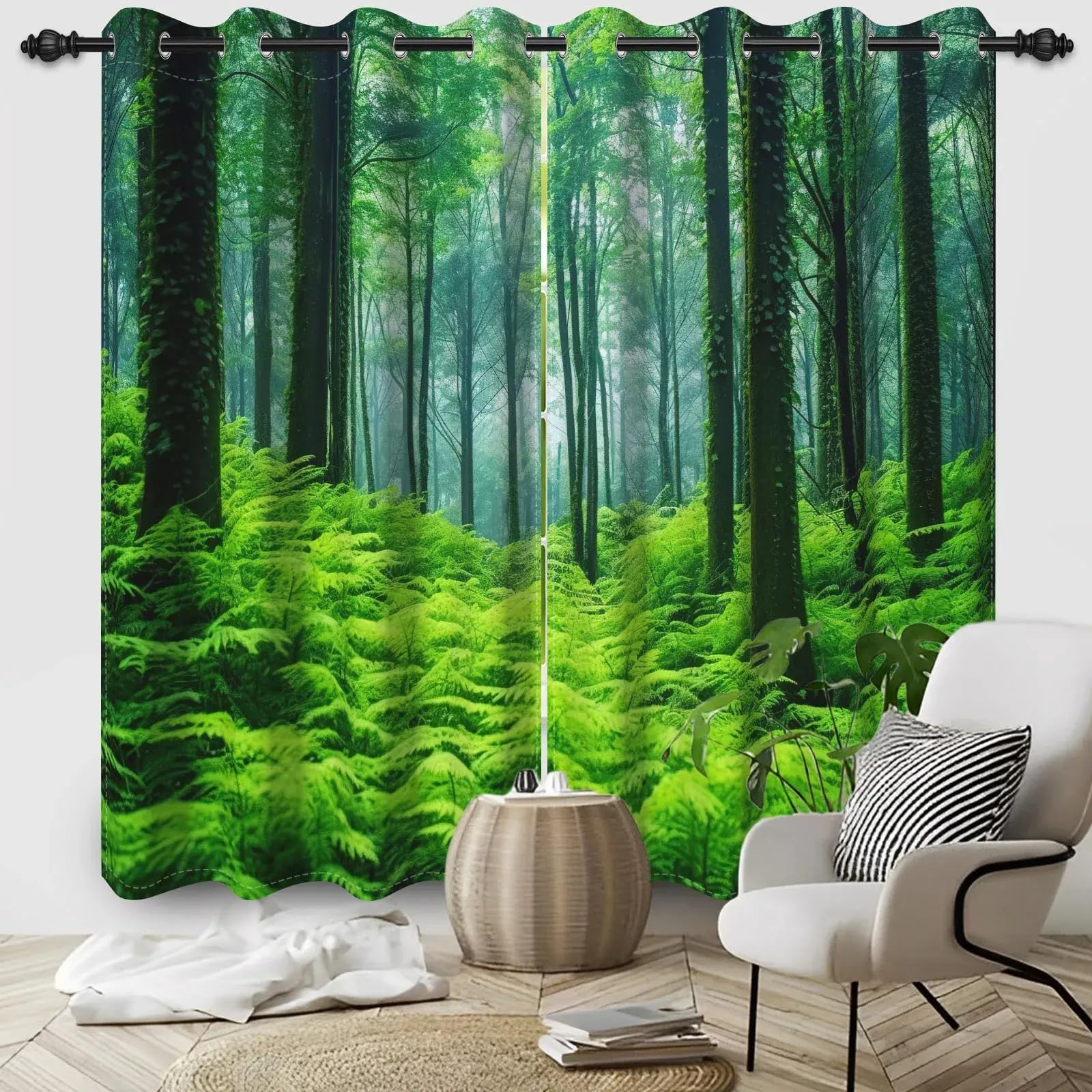 Rideaux occultants forêt verte et cascade 200x214cm pour chambre