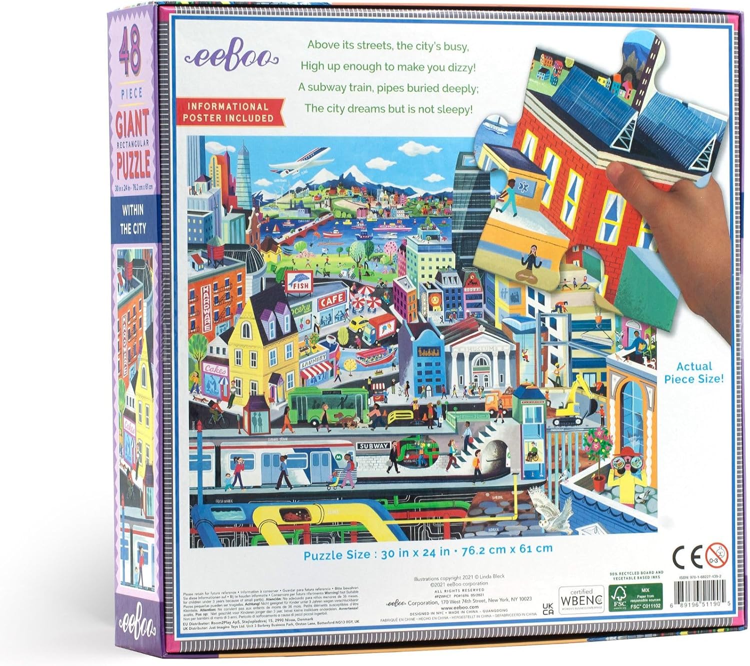 eeBoo: Within the City 48 Piece Giant Floor Jigsaw Puzzle, Perfect Project for Little Hands, Aids in Development of Pattern and Shape, Offers Children a Challenge