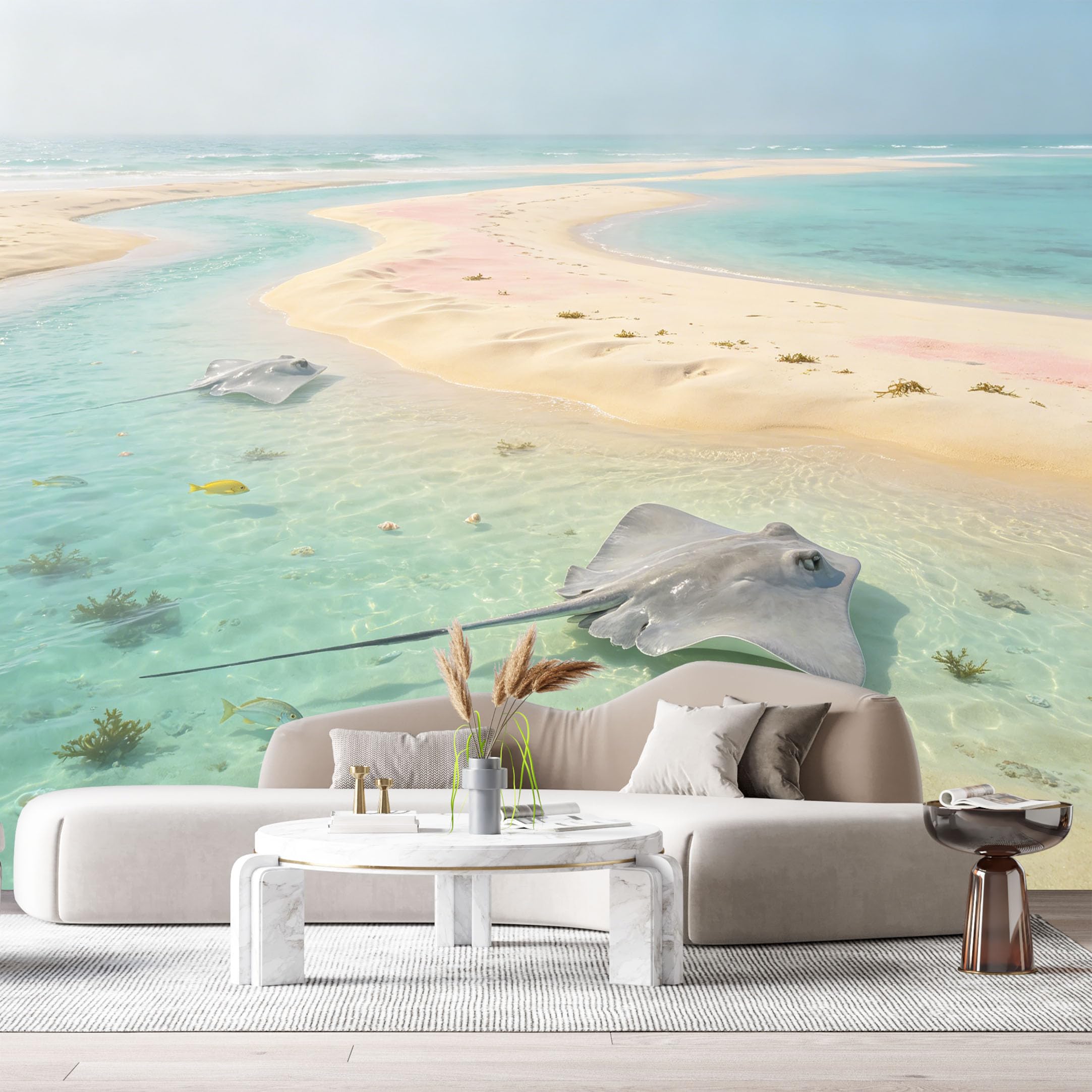 Custom Size Wall Murals Coastal Marine Stingray Tropical Sandbar Ocean SelfAdhesiveWall Fabric Removable Wallpaper Wall Decor for Living Room Bedroom Bathroom