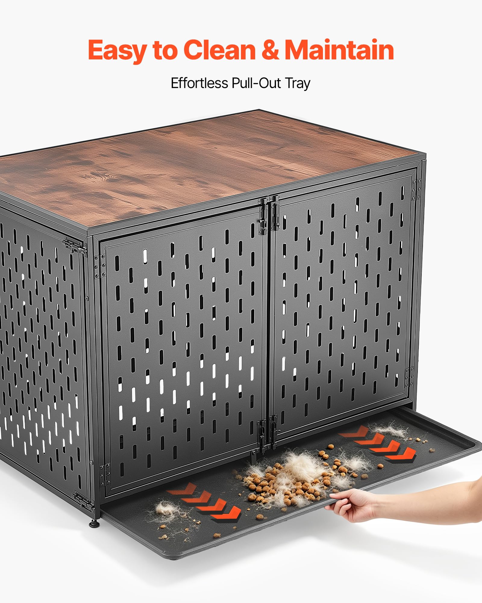 VEVOR Hundekäfig Möbel 1070x695x750 mm, Hundebox Geeignet für Kleine & Mittelgroße Hunde, Dekorativer Beistelltisch aus Stahl mit 3 Türen, Abnehmbarer Bodenschale & Ausbruchsicheren Schlössern