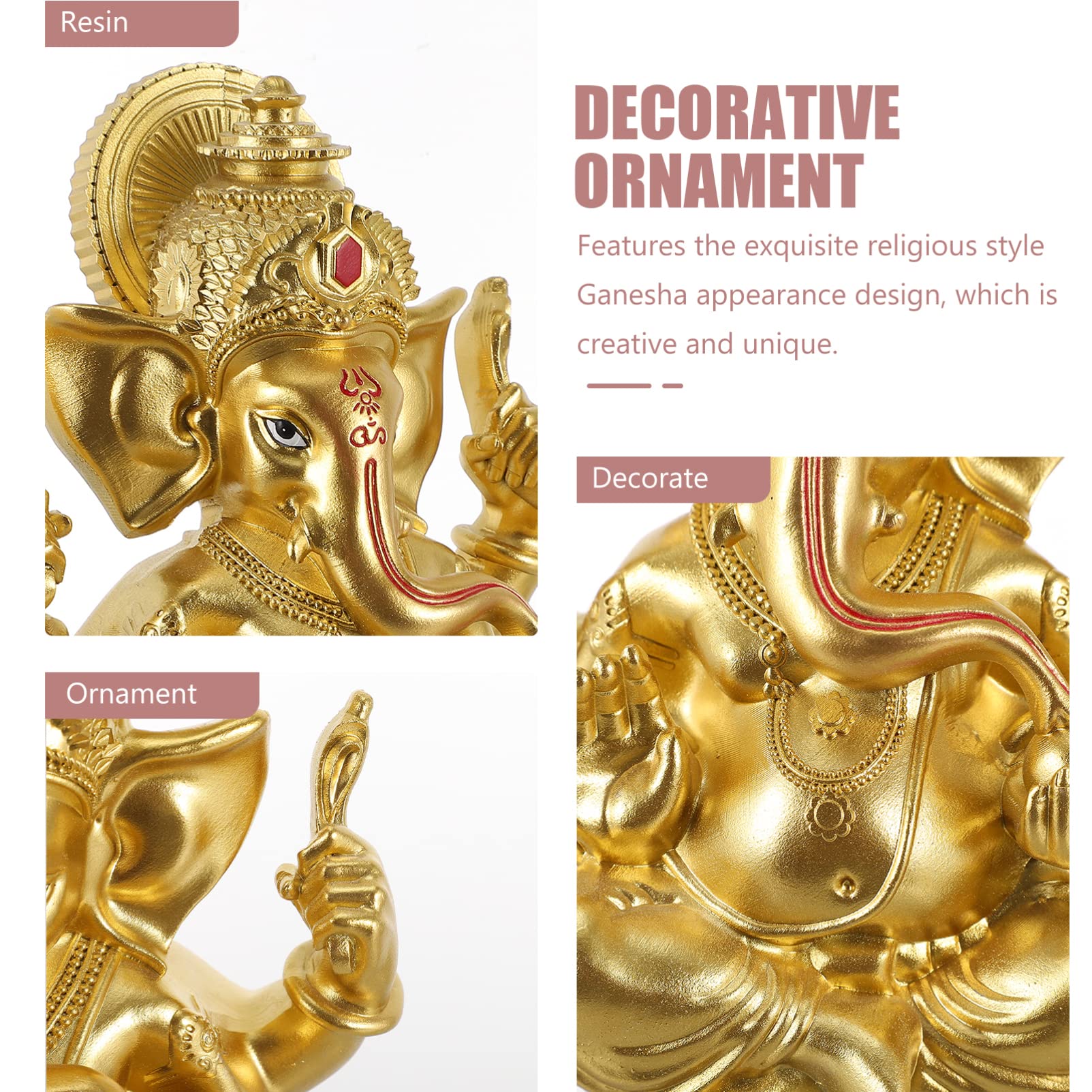 ABOOFAN Estatua de Buda Elefante de Resina Dorada, Figura Artesanal Decorativa, Adorno para Meditación y Bendición, Adecuado para Decoración del Hogar y Oficina