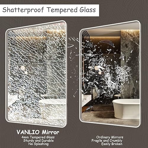 Miniatura 4 de VANLIO Espejo de baño plateado cepillado de 48 x 32 pulgadas, espejo de tocador grande con marco de metal, espejo de pared rectangular de esquina