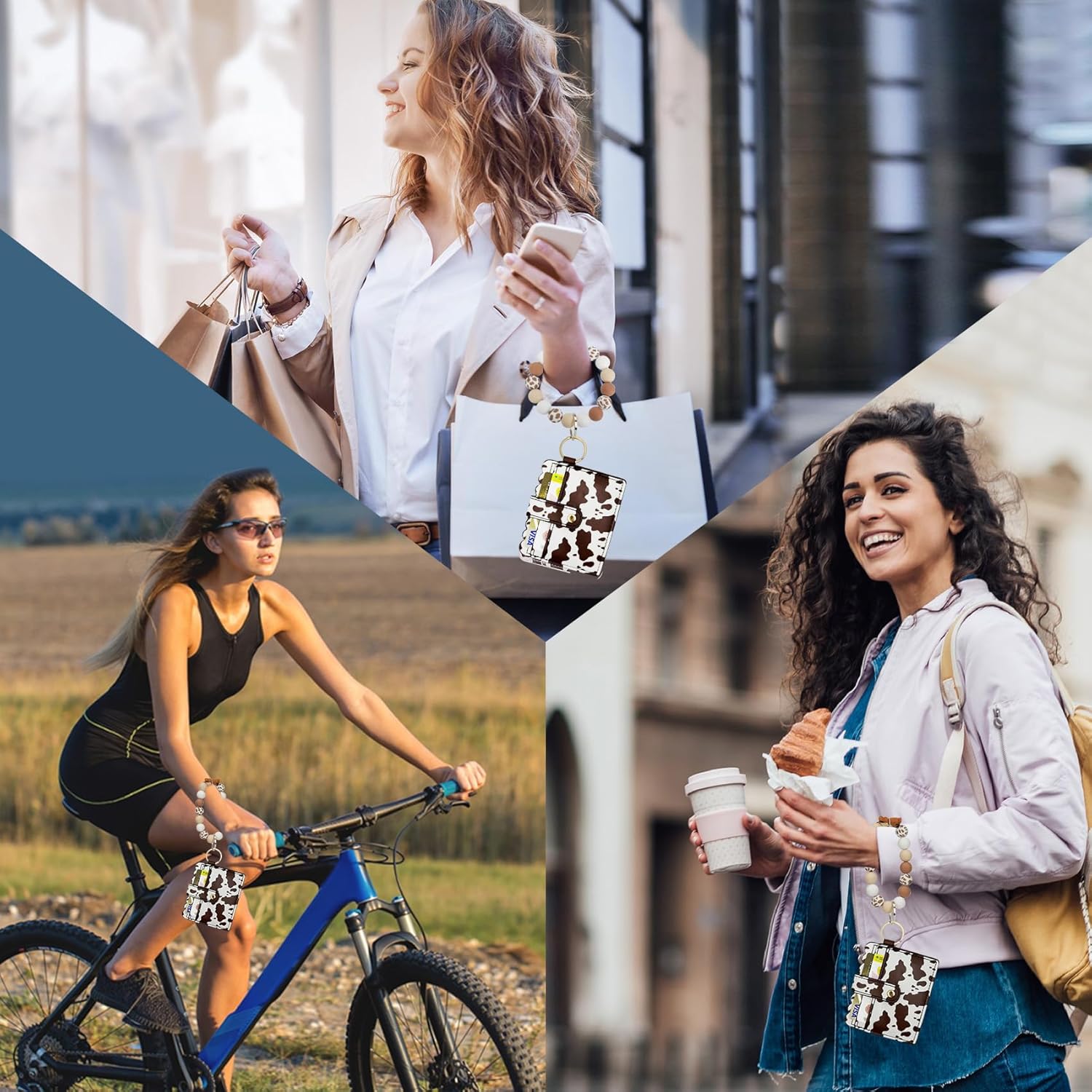 Highland Cow Wristlet Bracelet Keychain with Wallet Card Holder - Silicone Beaded Keyring Purse for Women Girls - Image 5