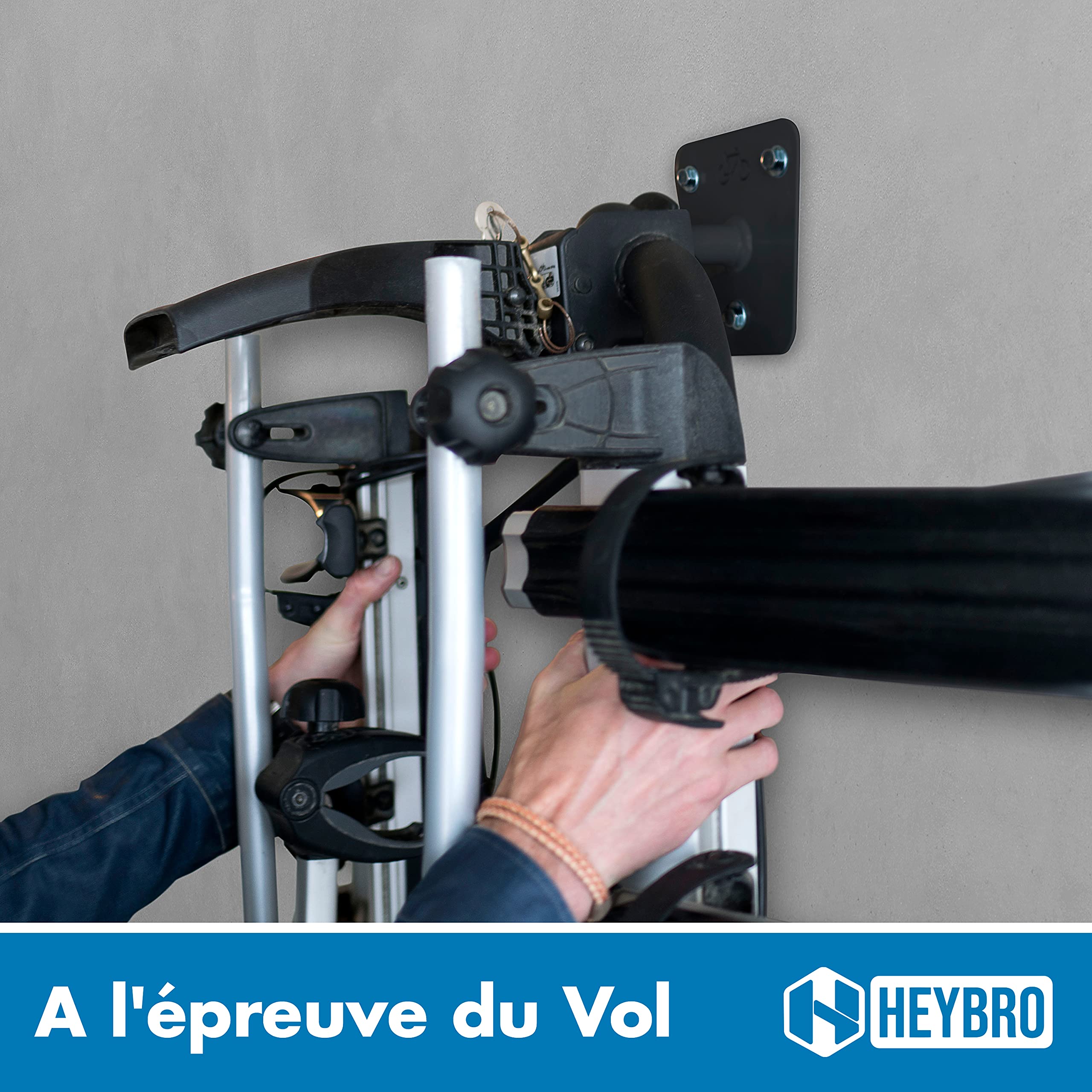 HeyBro Support mural universel pour porte-vélo de la marque accroches inclues- Support mural esthétique et idéal pour votre porte-vélo – Il attire le regard dans n’importe quel garage ou cave