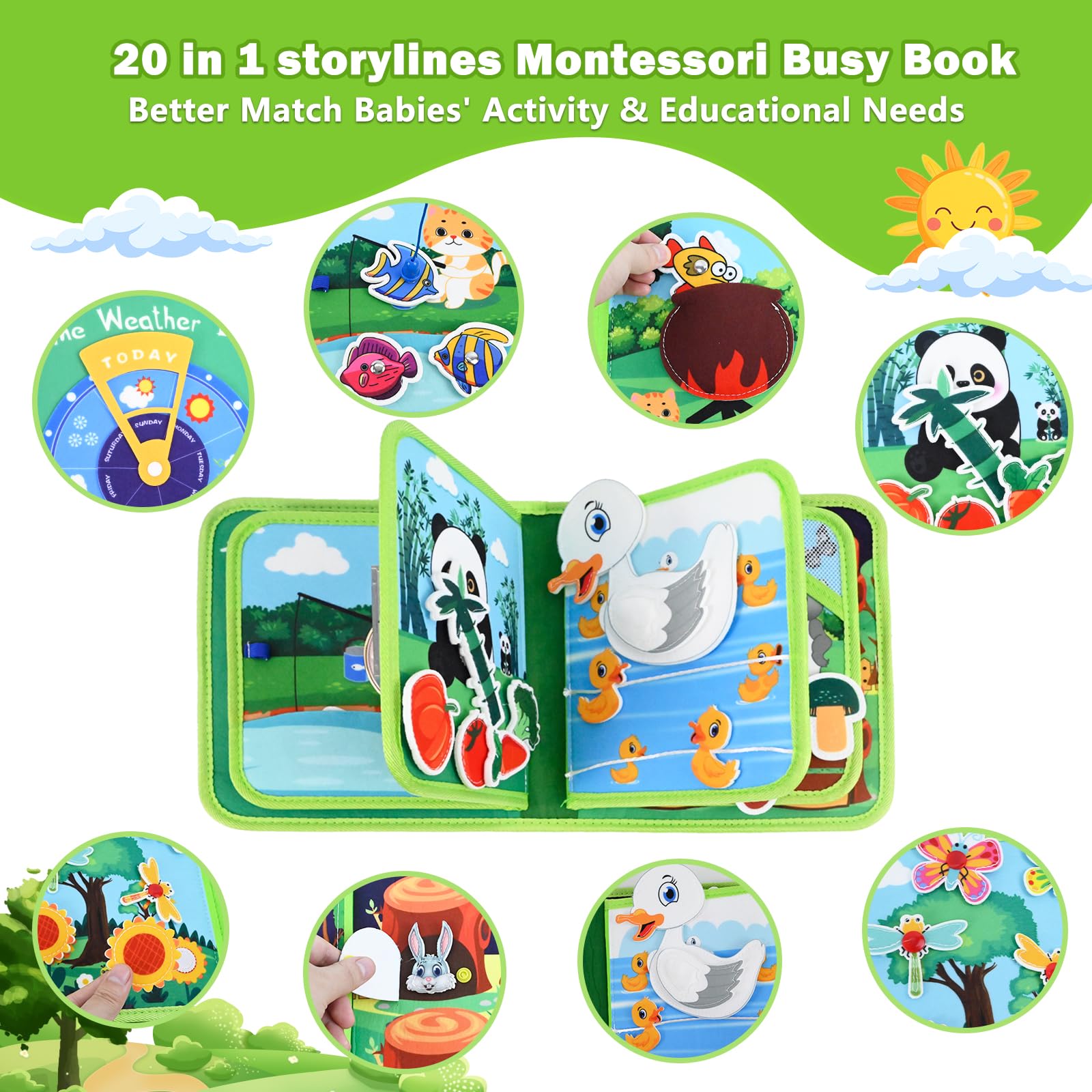 Busy Board Montessori 1 Anno, Quiet Book Sensoriale Educativo Feltro Valigetta Giochi Montessori 1 2 3 Anni, Giochi Libro Interattivo Tavolo Pannello attività Didattici Regalo Bimbo