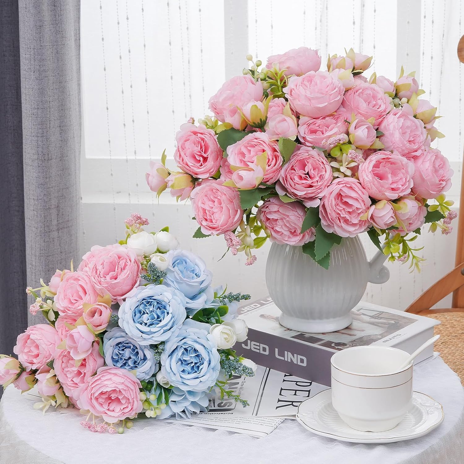 MARTINE MALL 8 Packs Peonies Artificial Flowers, Light Pink Artificial Peonies, Silk Peonies Flowers Fake Peonies Artificial Flowers Peonies Bouquet for Centerpiece Table Wedding Party Home Decor