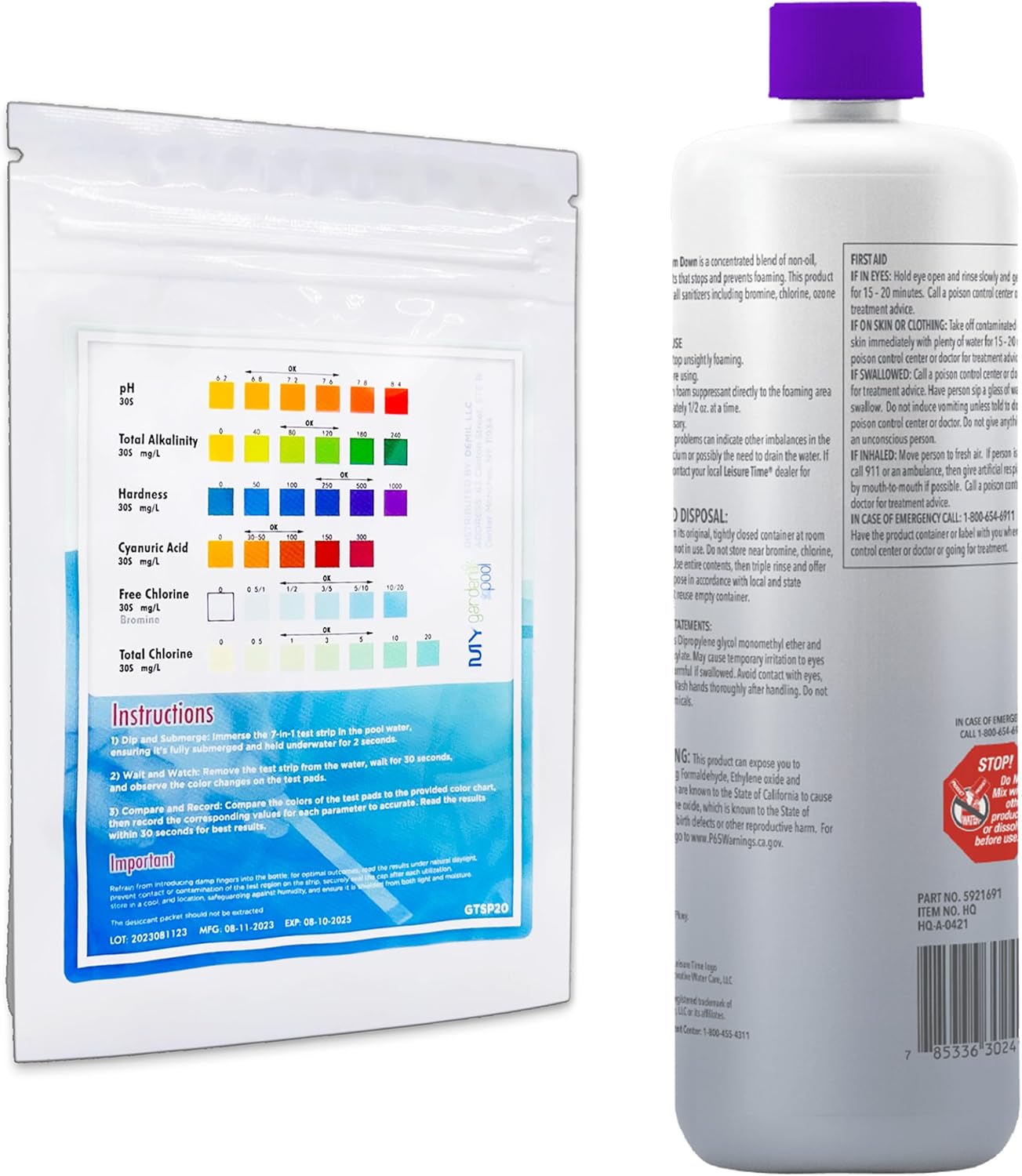 Leisure Time 30241A Foam Down Spa Care 32oz - 1QT - 2 Pack - Cleaning for Spas and Hot Tubs with My Garden Pool 20 Ct. Test Strips