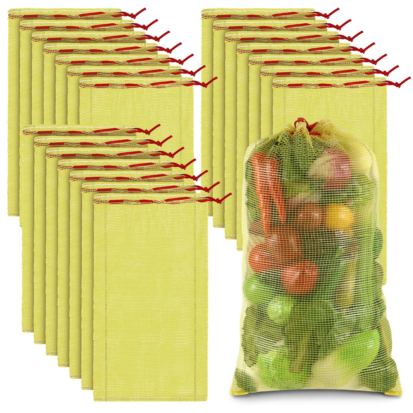 Berlune 50 bolsas de malla de almacenamiento reutilizables para verduras con capacidad para hasta 44 libras, bolsas de almacenamiento de verduras, bolsas de red lavables para verduras, bolsas de