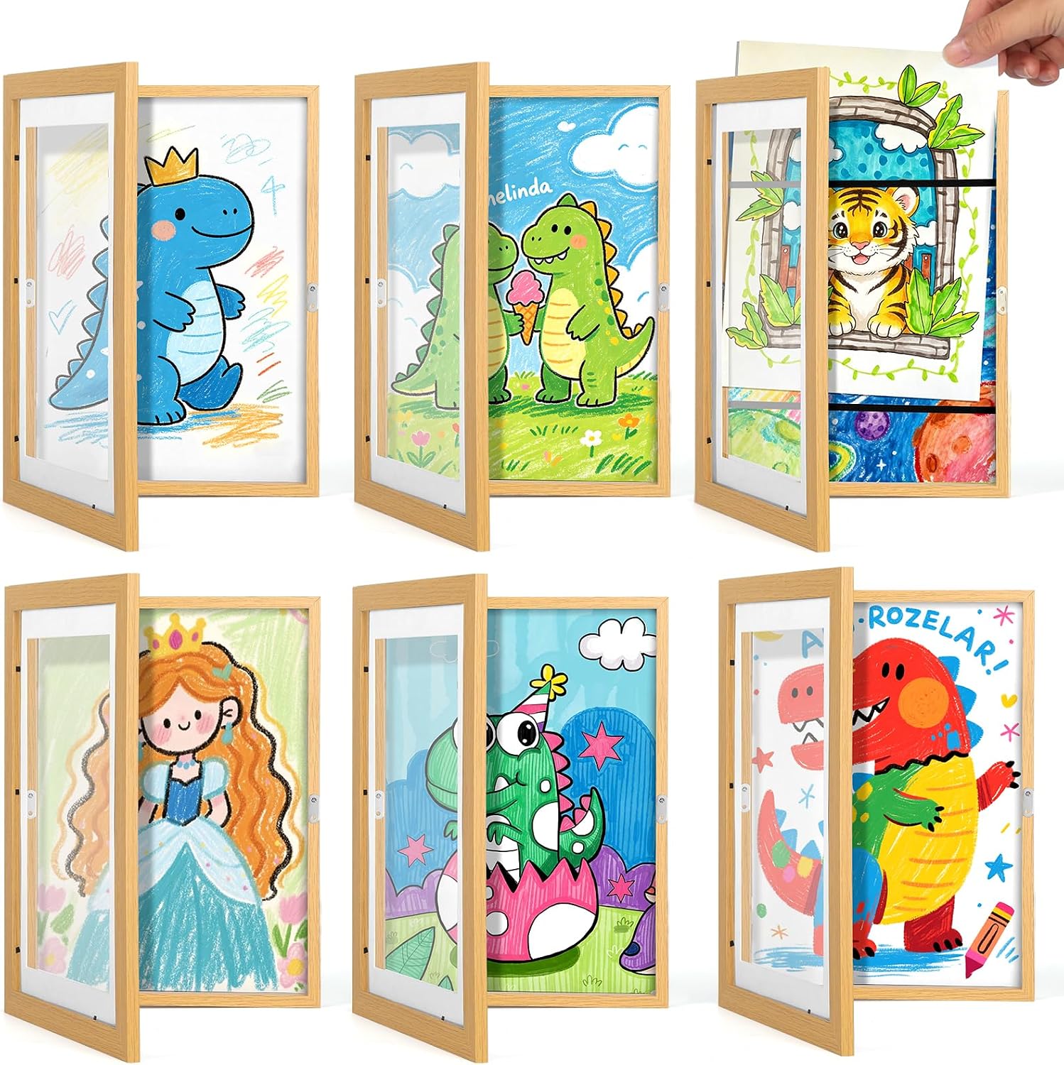 VZZNN 6 Pack Kids Art Frames, 8.5x11 Front Opening Artwork Display Changeable, Magnetic Wall Mount, Reusable Picture Frame for Drawings, Crafts & Playroom Décor