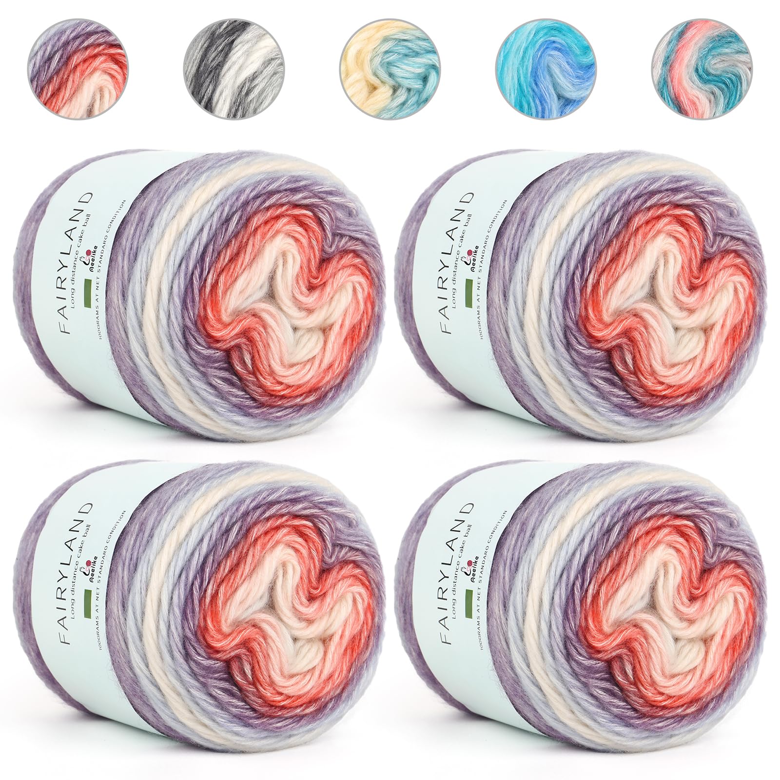 Aeelike 400g Farbverlaufsgarn Wolle zum Häkeln, Super leichte Gradient Cupcakes Bobbel, Superweiche Mehrfarbiges Häkelgarn