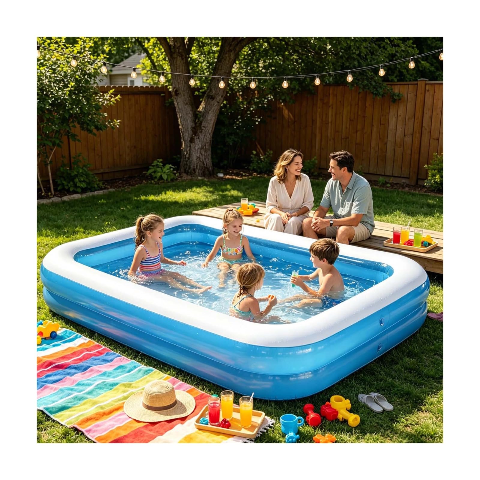 Piscines gonflables, 260cm x 170cm x 50cm, Grand Bassin Gonflable pour Enfants et Adultes, Piscine familiale Durable pour Loisirs, Bassin pour Enfants pour Jardin, arrière-Cour ou intérieur