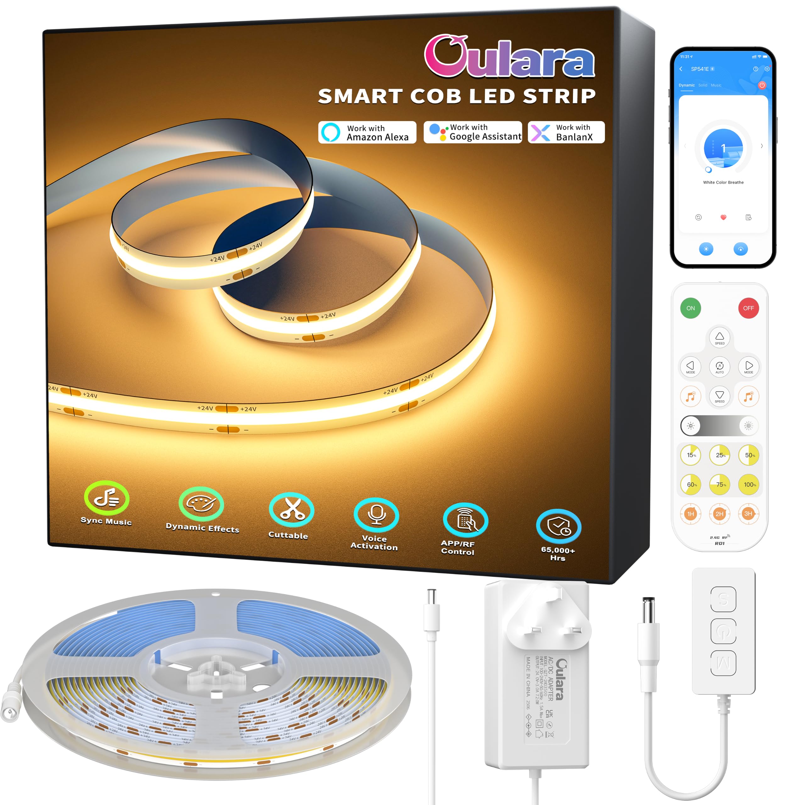 OULARA COB LED Strip 6M Warm White 2700K Dimmable LED Strip Light WiFi Smart Kit Work with Alexa/Google Assistant Super Bright CRI92+ 8mm Flexible Rope Lights for Kitchen Under Cabinet Bedroom