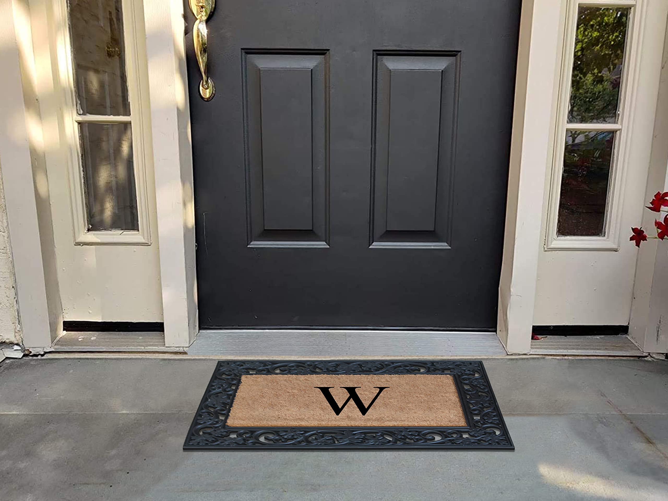 A1HC Natural Coir Monogrammed Door Mat for Front Door, 23X38, AntiShed