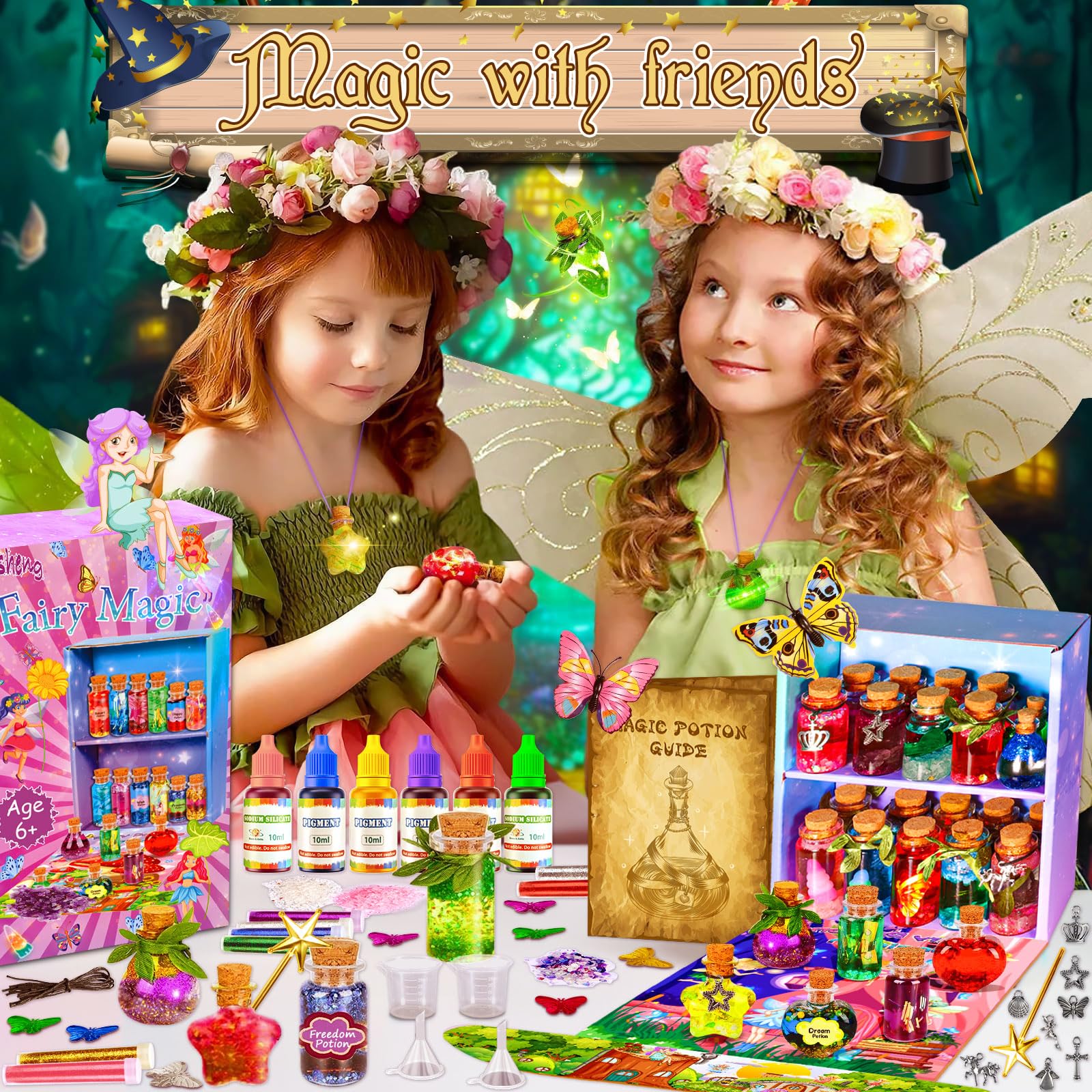 Kit Potion Mystère Vintage – 20 Bouteilles Magiques + Cristaux & Accessoires – Kit Bricolage Potion Fée Pour Enfants 6-12 Ans