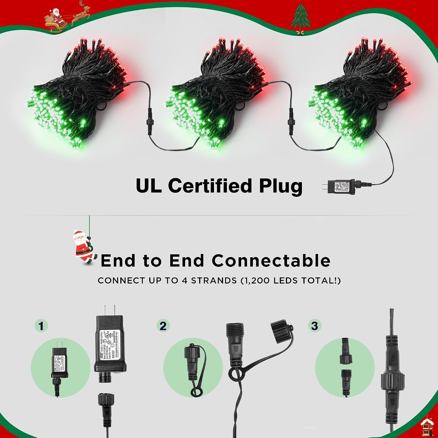 BlcTec Long Christmas Lights Indoor Outdoor, 500 LED 174FT UL Certified Christmas Tree Lights with 8 Lighting Modes, Waterproof, Timer, Memory Function for Trees, Yard, Party, Xmas Decor, Red Green