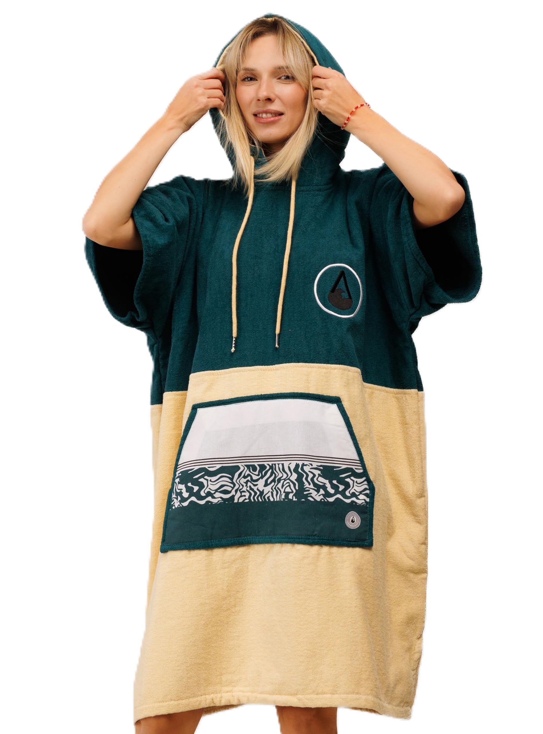 WAVE HAWAII Poncho Petrol Badeponcho 100% Baumwolle