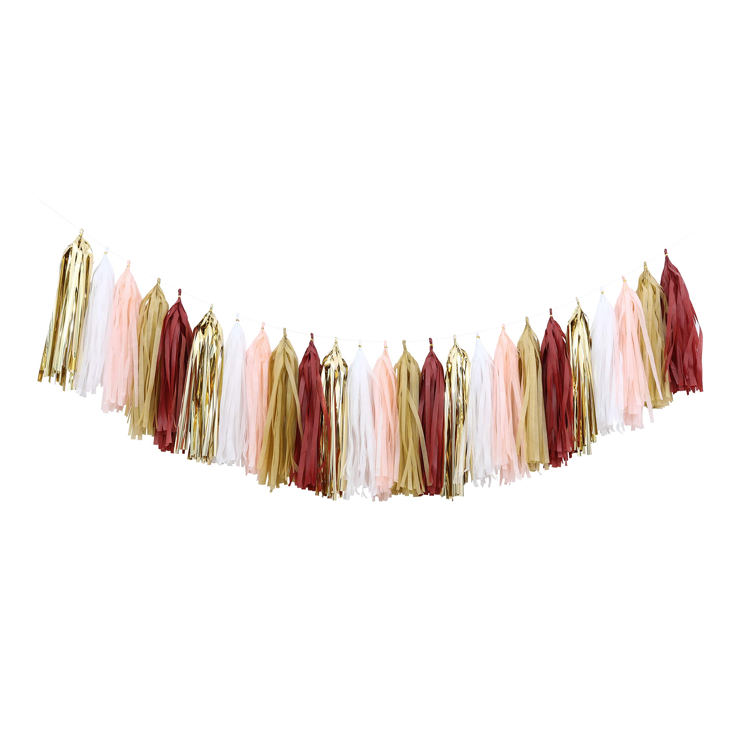 Fonder Mols DIY Tassel Garland Kit Balloons Tail Tassels (25pcs, Burgundy Gold Peach Brown White) for Wedding Party Bridal Shower Centerpieces Table Decorations Backdrop A23
