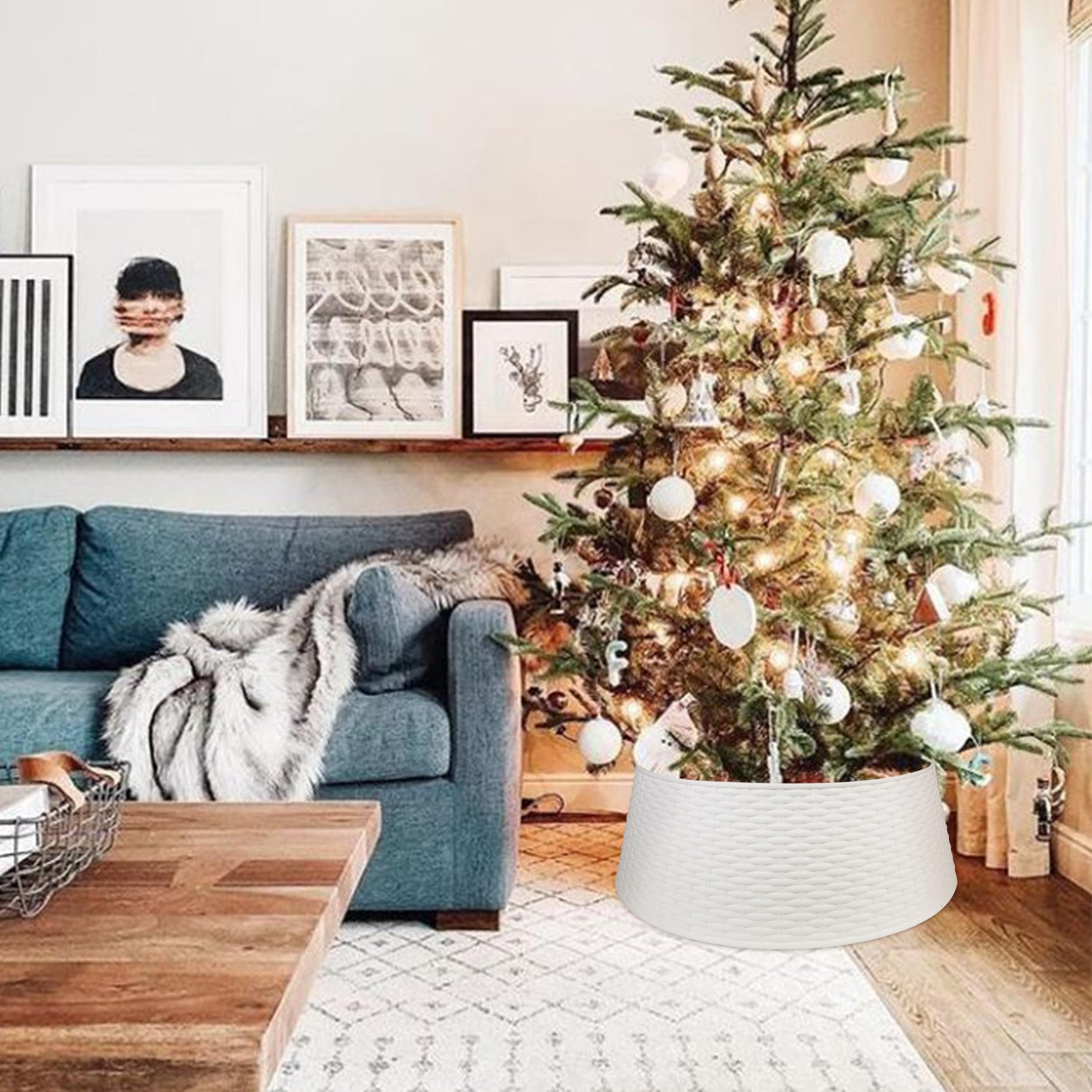 Blissun Christmas Tree Ring, 28.5" Plastic Christmas Tree Collar, Christmas Tree Skirt for Artificial Christmas Trees Decoration (Extra Large, White)