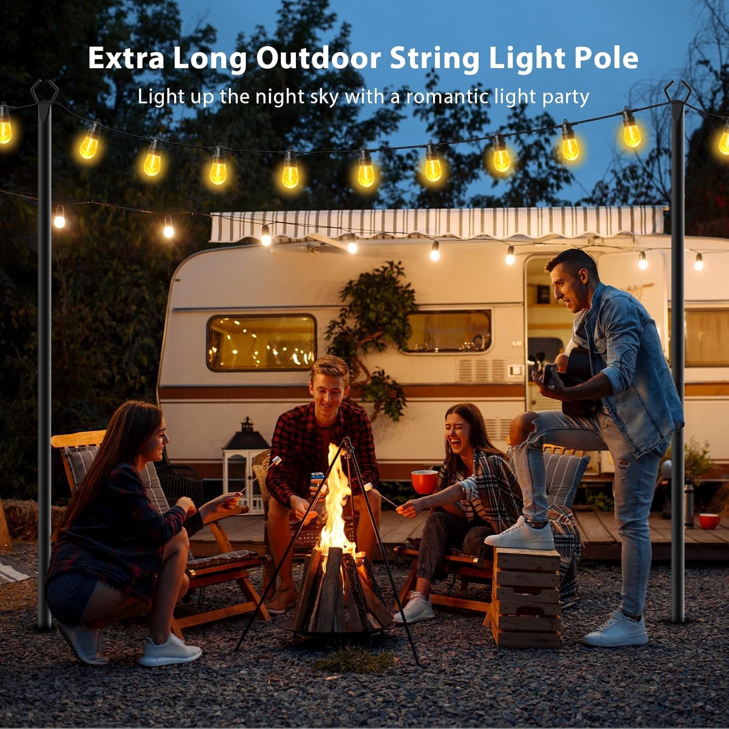 6 Pack 10 FT String Light Poles,Metal with Fork Lights Poles for Outdoor String Light, Rustproof Heavy Duty for Outside Garden,Patio,Wedding,Backyard,Deck,Party