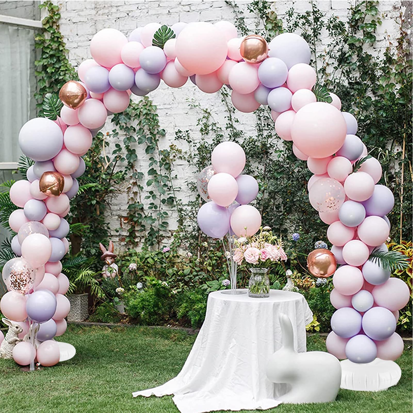 Kit regolabile per arco di palloncini, 3,1 m, riutilizzabile, con 2 basi riempibili con acqua e 50 clip per palloncini e asta in fibra pieghevole, per matrimoni, lauree, compleanni, decorazioni