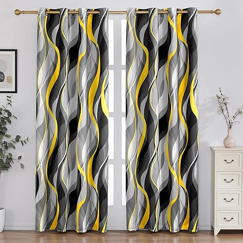 Vista 9 de weesire Cortinas opacas modernas a rayas negras y grises, decorativas, 100% bloqueo de luz, con ojales, para sala de estar, villa, dormitorio, juego