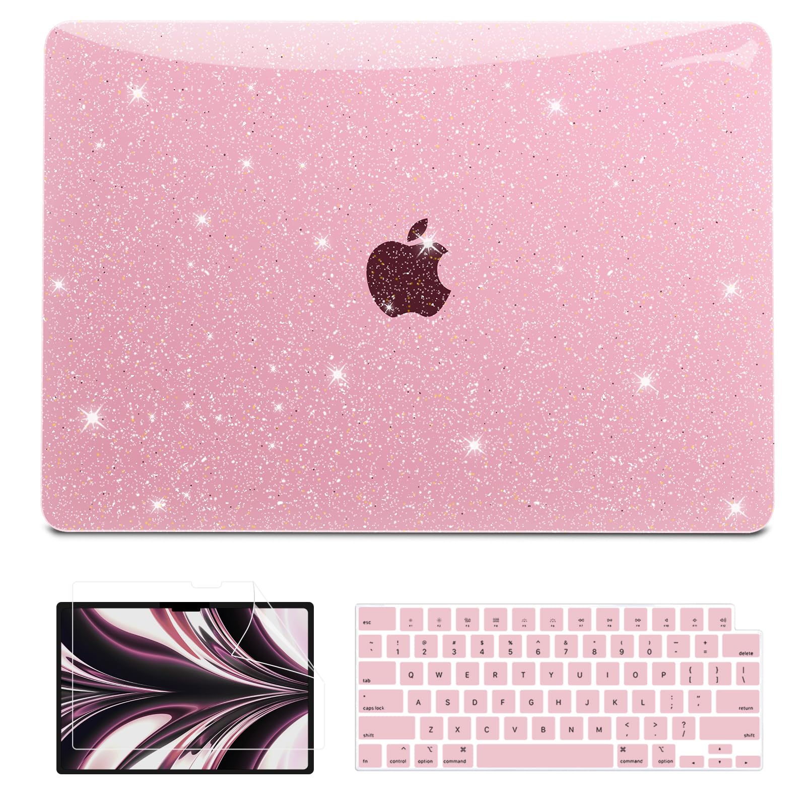QJUZO Glitter Clear Case Compatible with MacBook Air 13 inch 2026 2025 2024-2022 M4 M3 M2 (Model A3449 A3240 A3113 A2681), Sturdy Hard Shell with