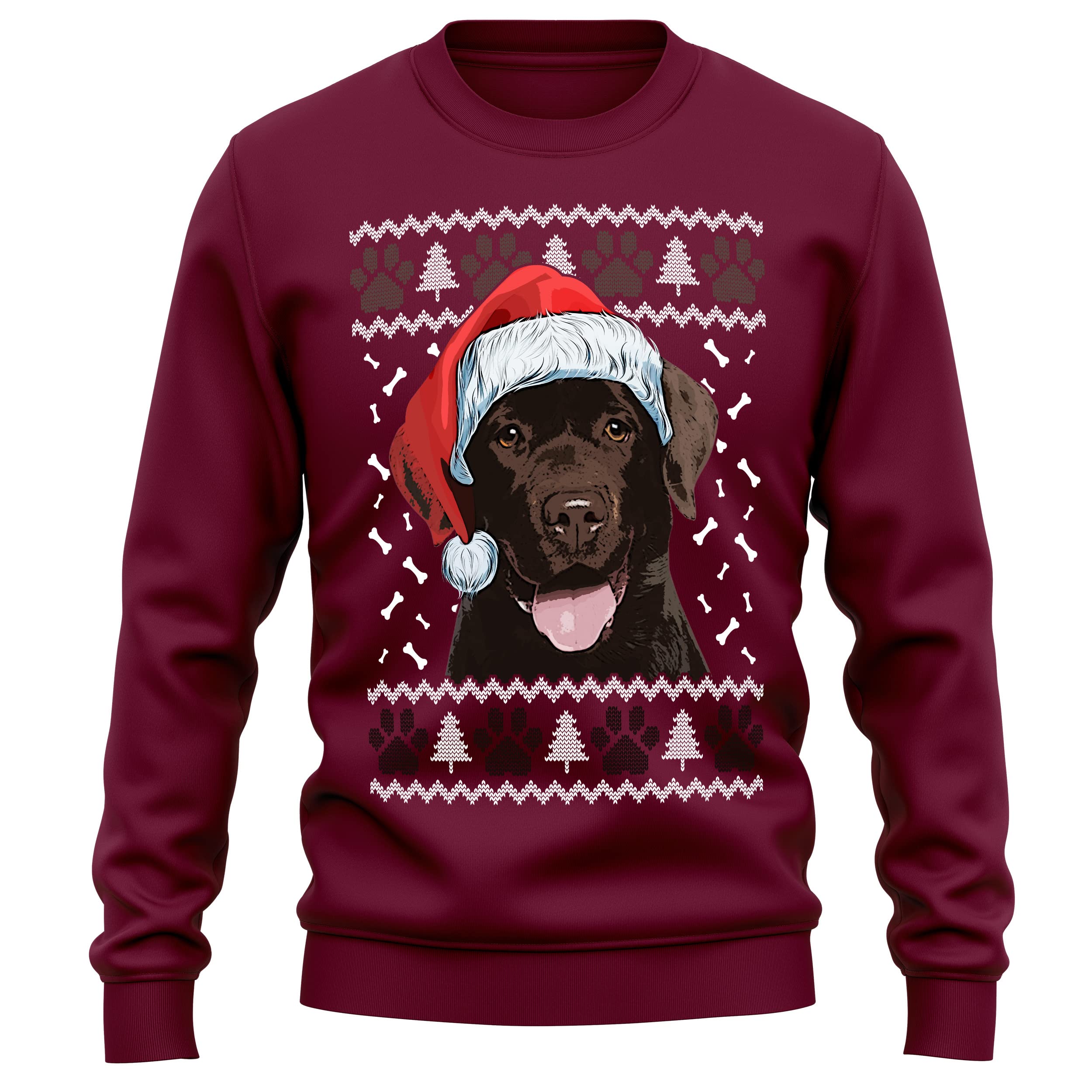 Purple Print House Chocolate Labrador Christmas Sweatshirt Adult Xmas Jumper For Lab Dog Owner Gifts Autumn Winter Puppy Walks Sweater For Him and Her, XXL, Maroon
