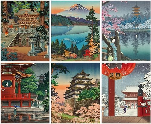 MINI ZOZI Arte de pared japonés para decoración de habitación de 8 x 10 pulgadas, 6 piezas, lienzo tradicional de Tsuchiya Koitsu, pinturas Ukiyoe,