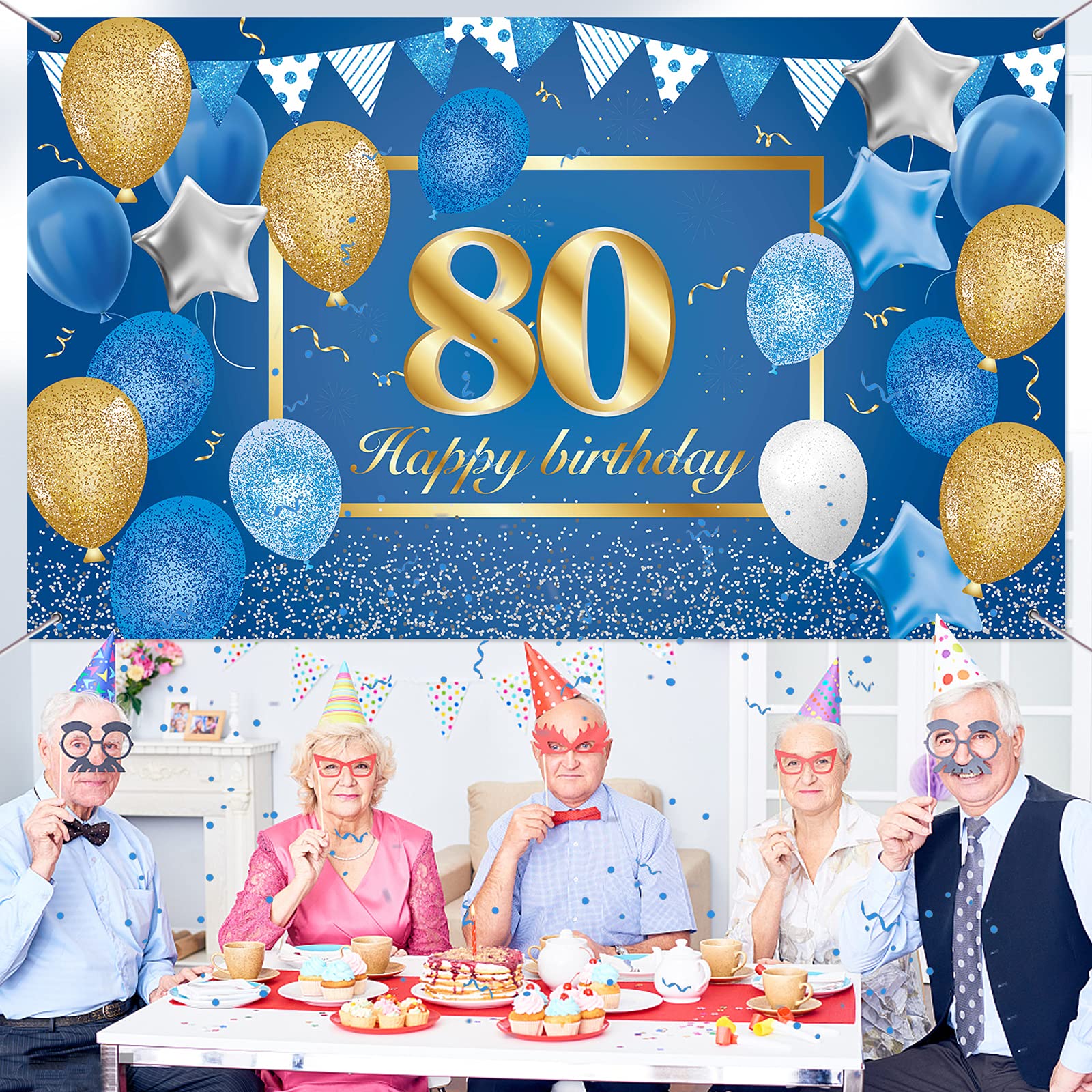 GoldRock 80e verjaardag decoratie banner voor vrouw en man, Happy Birthday verjaardagsbanner, teken poster foto booth achtergrond, 210 cm × 40 cm