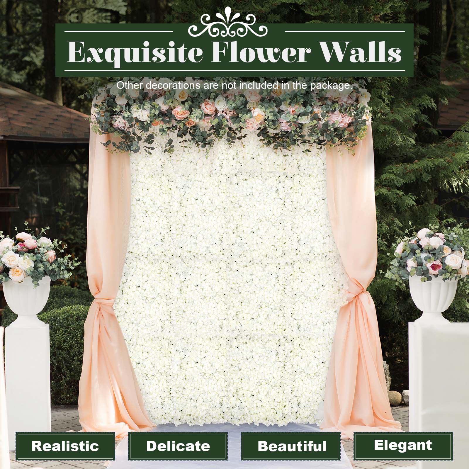Rosenwand Künstliche Blumenwand 20 Stück Blumenstrauß Dekor Wandpaneel für Hintergrunddekoration 40 * 60cm - Weiß