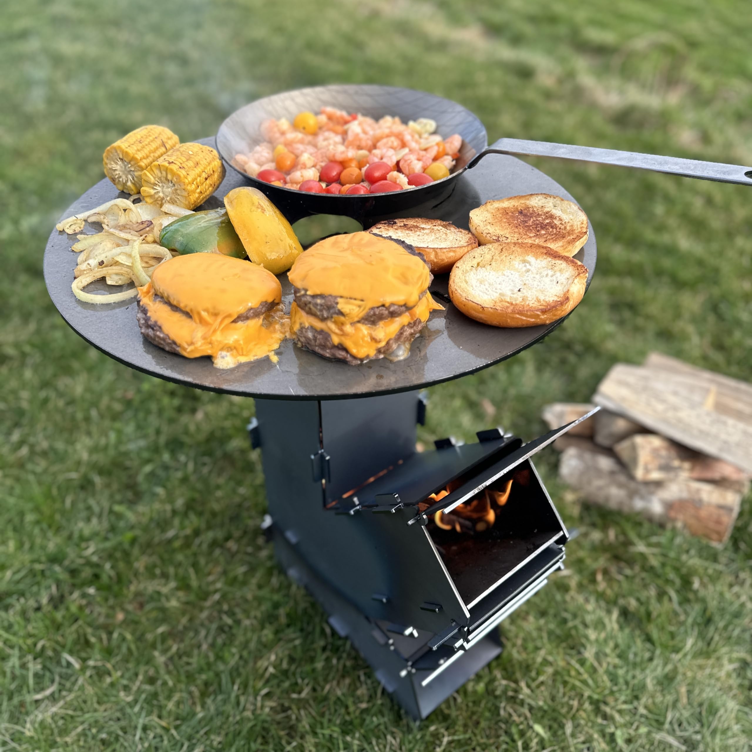 Czaja Fourneau Fusée avec Plaque de Cuisson 5 mm et Poêle en Fonte - Système Modulaire en Acier Massif, Brasero BBQ, Plaque de Feu, Poêle à Bois, Réchaud de Camping, Barbecue - Fabriqué en Allemagne