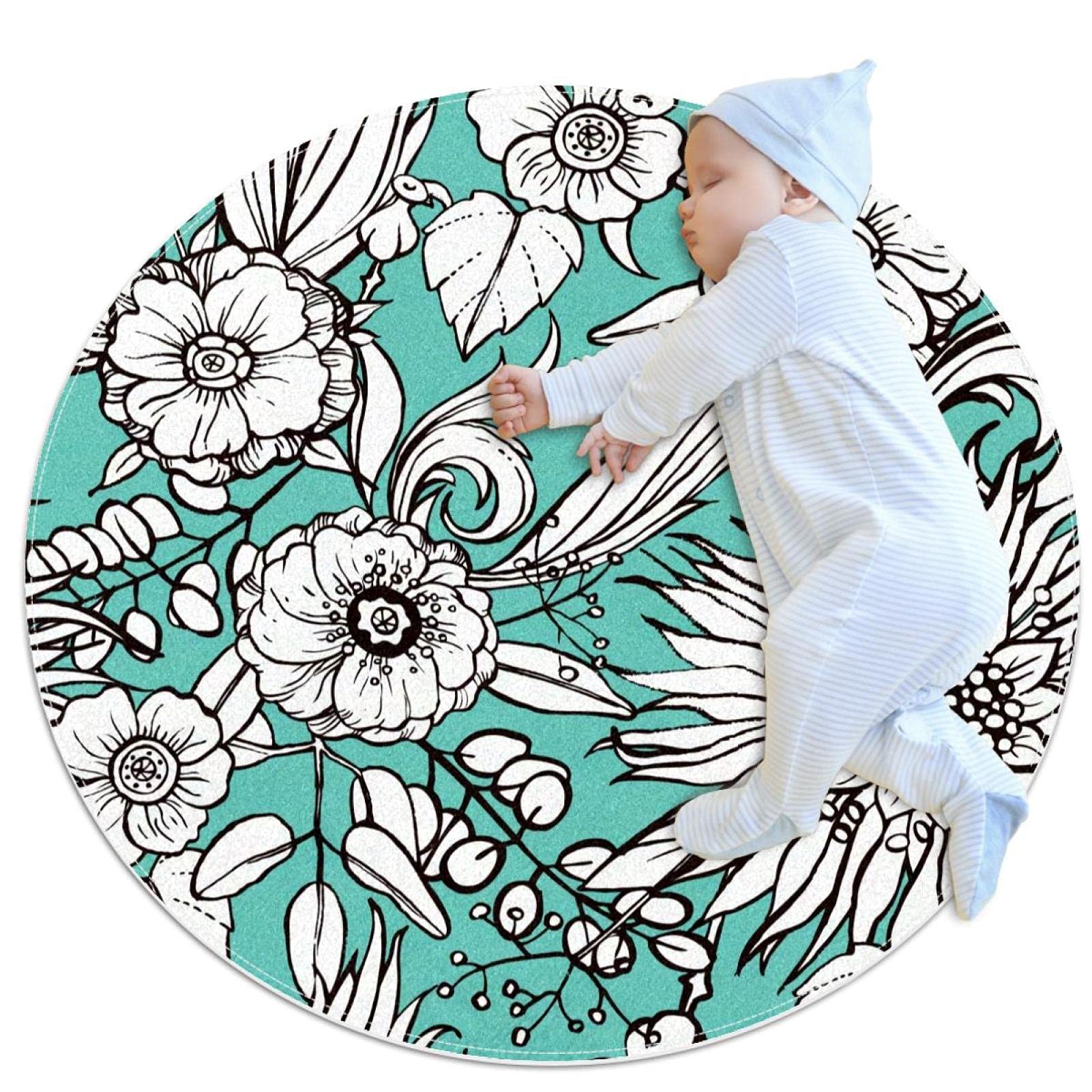 Tapis rond fleur 100x100cm pour chambre et salon JDEZ