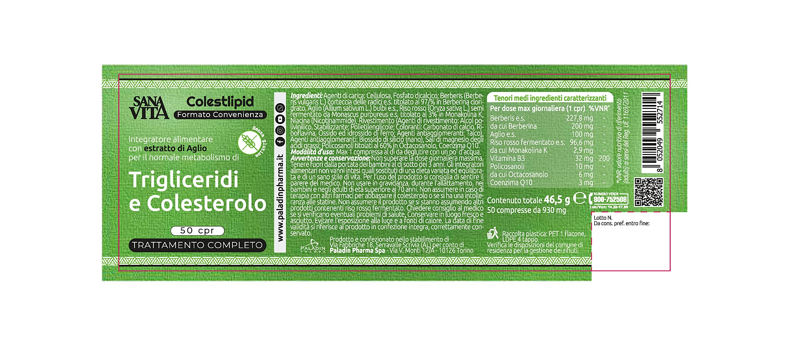 Sanavita - Colestlipid Integratore Alimentare, 50 Compresse per il controllo del metabolismo dei trigliceridi e del colesterolo - Monakolina K e Coenzima Q10