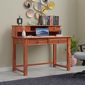Jangid Handicraft Solid Sheesham Wood Study Table for Adults | Computer Table for Home | Wooden Writing Desk Work from Home Table | Rosewood | Basic Assembly, Honey Finish