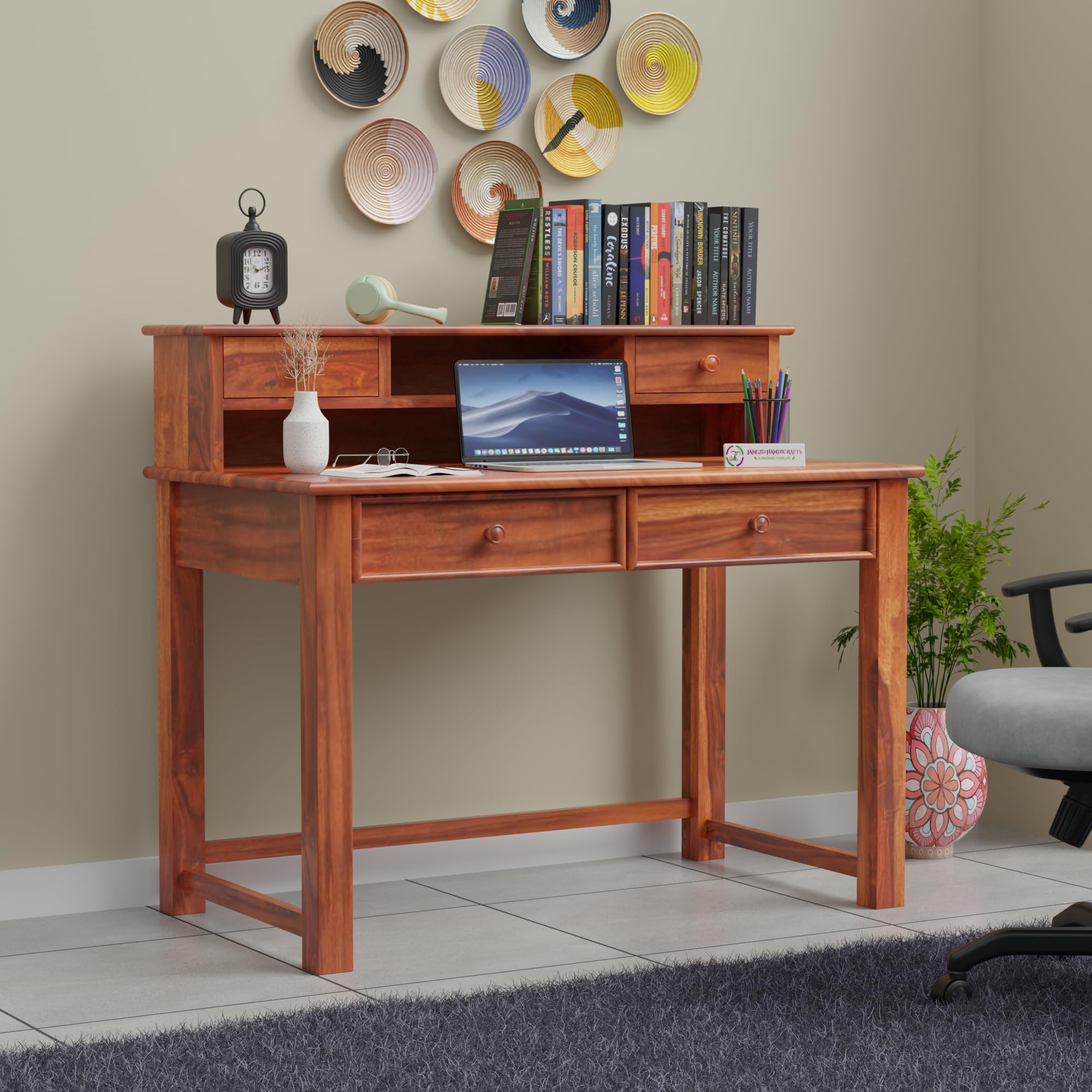 Jangid Handicraft Solid Sheesham Wood Study Table for Adults | Computer Table for Home | Wooden Writing Desk Work from Home Table | Rosewood | Basic Assembly, Honey Finish