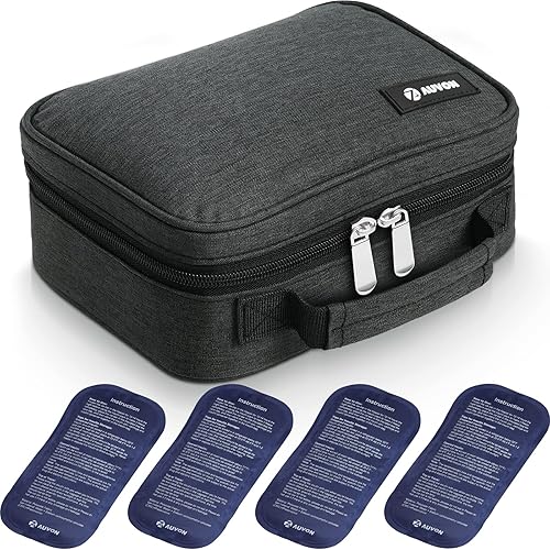 AUVON Estuche de viaje grande para enfriador de insulina, efecto de enfriamiento más largo con 4 paquetes de hielo de 5.64oz, bolsa térmica compacta