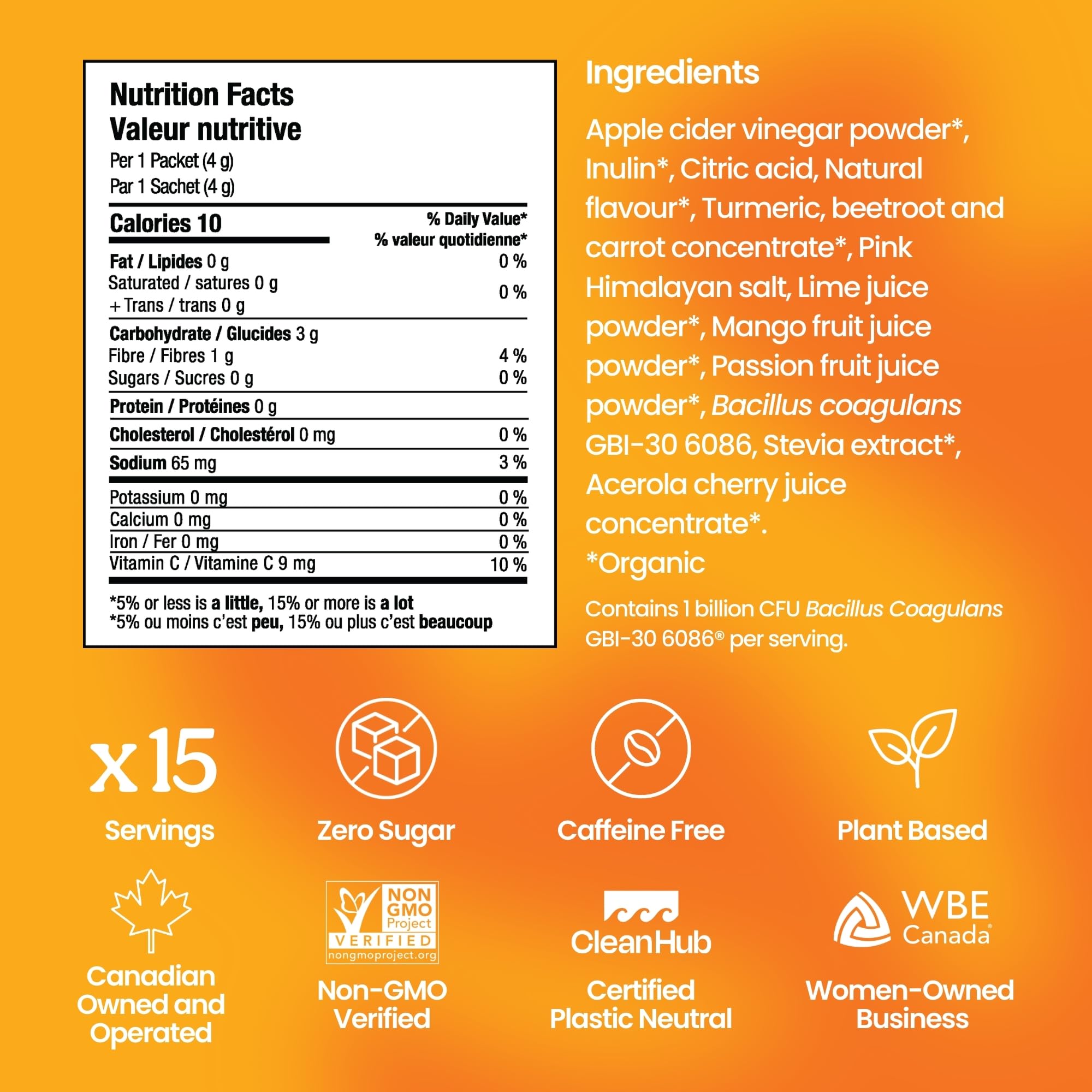 Blume SuperBelly Packets, Sugar-Free, with, Apple Cider Vinegar- Mango Passion Fruit, 15 Sticks - Canadian Brand - 3