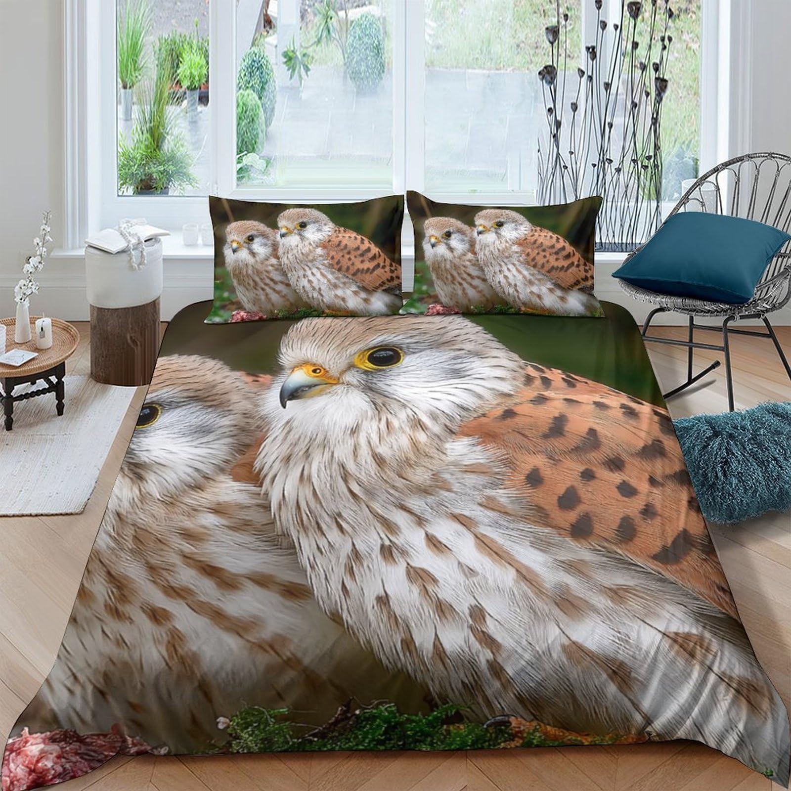 Ctjqhvkz Style-3 3D Printed Falcon Forest Fitted Sheet Microfiber Soft Breathable Owl Grass Mattress Cover For Bedroom Guestroom Decor Single（135X200cm）