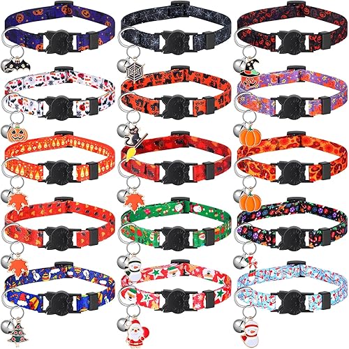 15 collares de gato con campana, ajustables, con hebilla de plástico para fiestas, 15 unidades