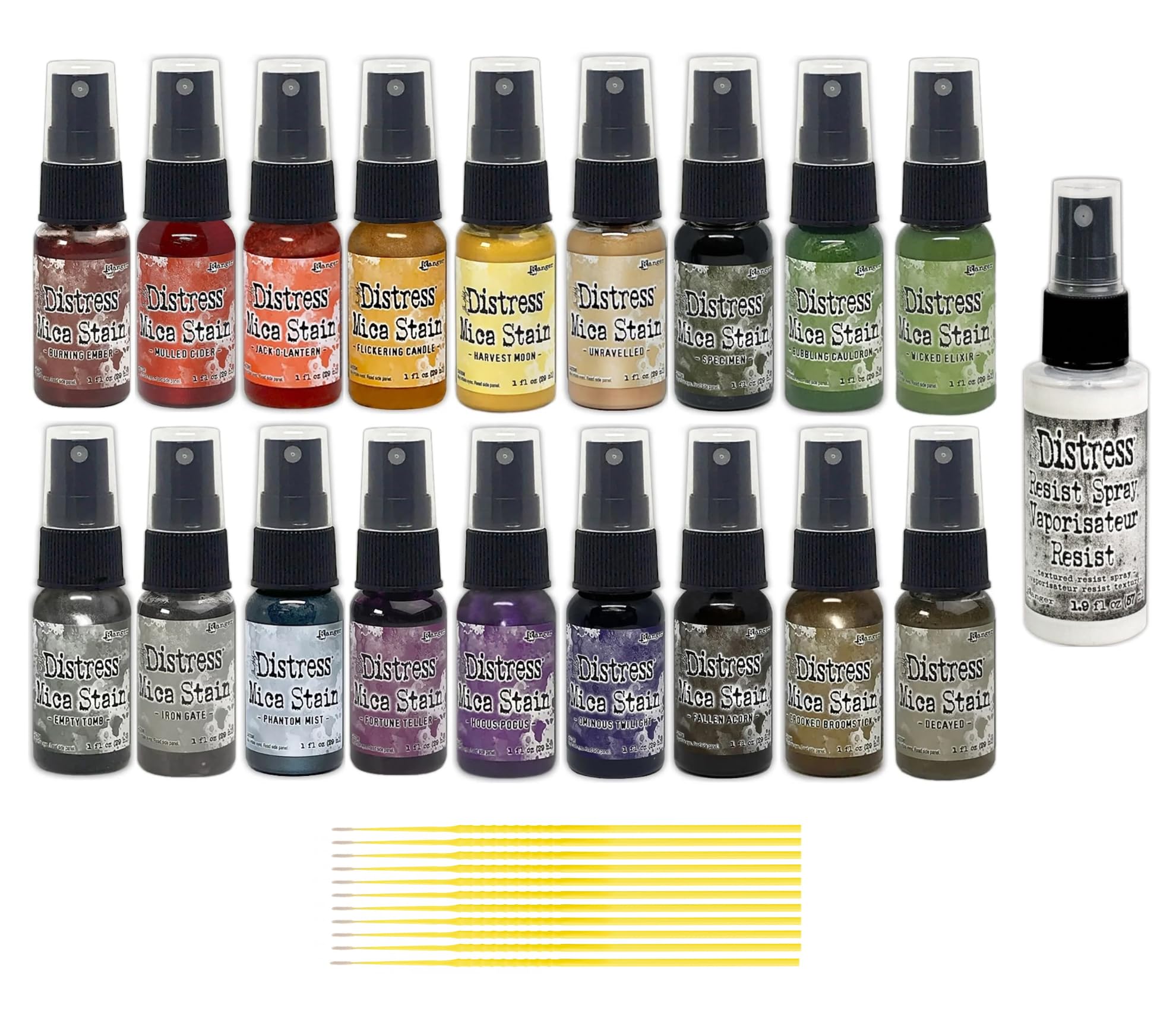 Tim Holtz Ranger Ink Fall Halloween Bundle - Complete 18 Sprays - Sets 1, 2, 3, 4, 5, & 6 Mica Spray Stain Plus Distress Resist Spray and Trebbies
