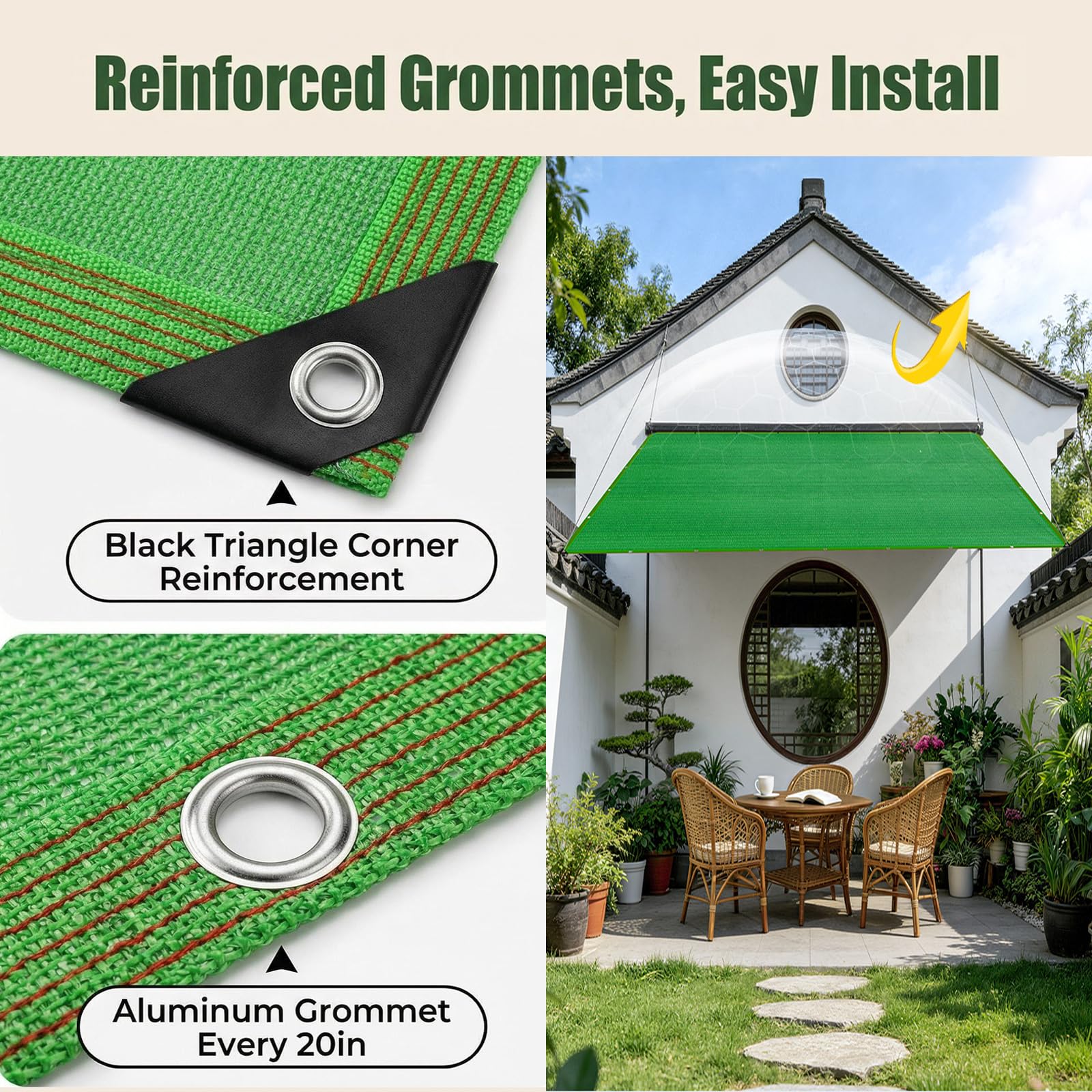 Tenda parasole a vela verde 2 x 50 m, blocco UV per esterni, patio, giardino e cortile, personalizzata per una maggiore protezione e stile