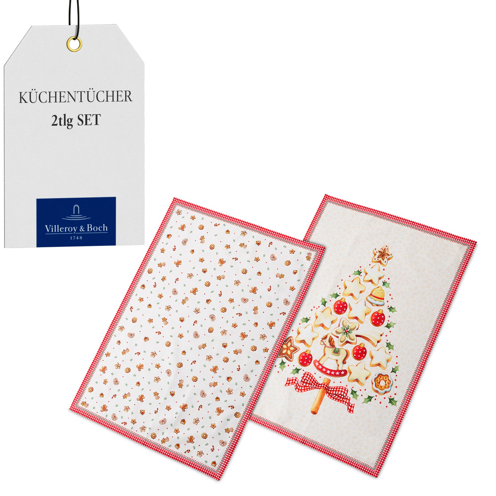 Villeroy & Boch Zestaw ręczników do herbaty Winter Bakery Delight, 2 szt., dekoracyjne ściereczki z motywami świątecznymi, z bawełny, wielokolorowe, 50 x 70 cm