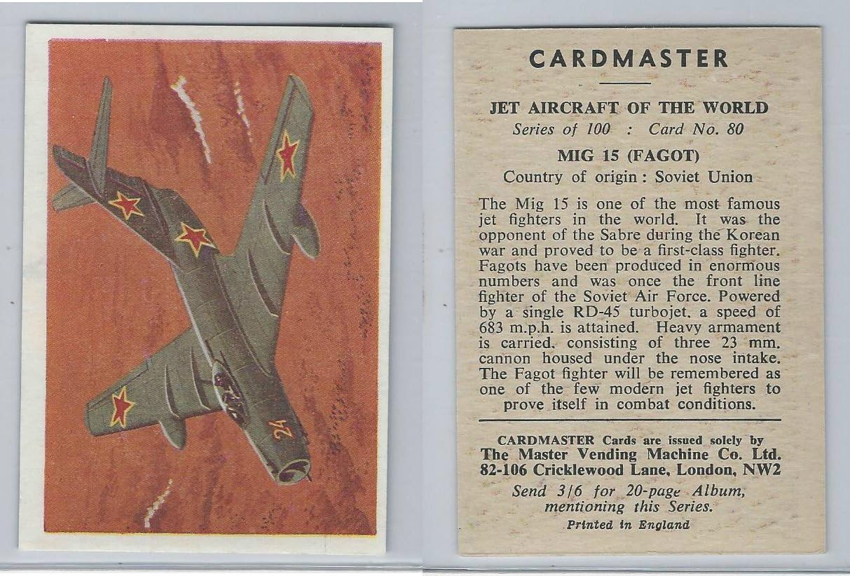 1958 Cardmaster, Jet Aircraft of World, 80 MIG 15 Fagot, ZQL at Amazon