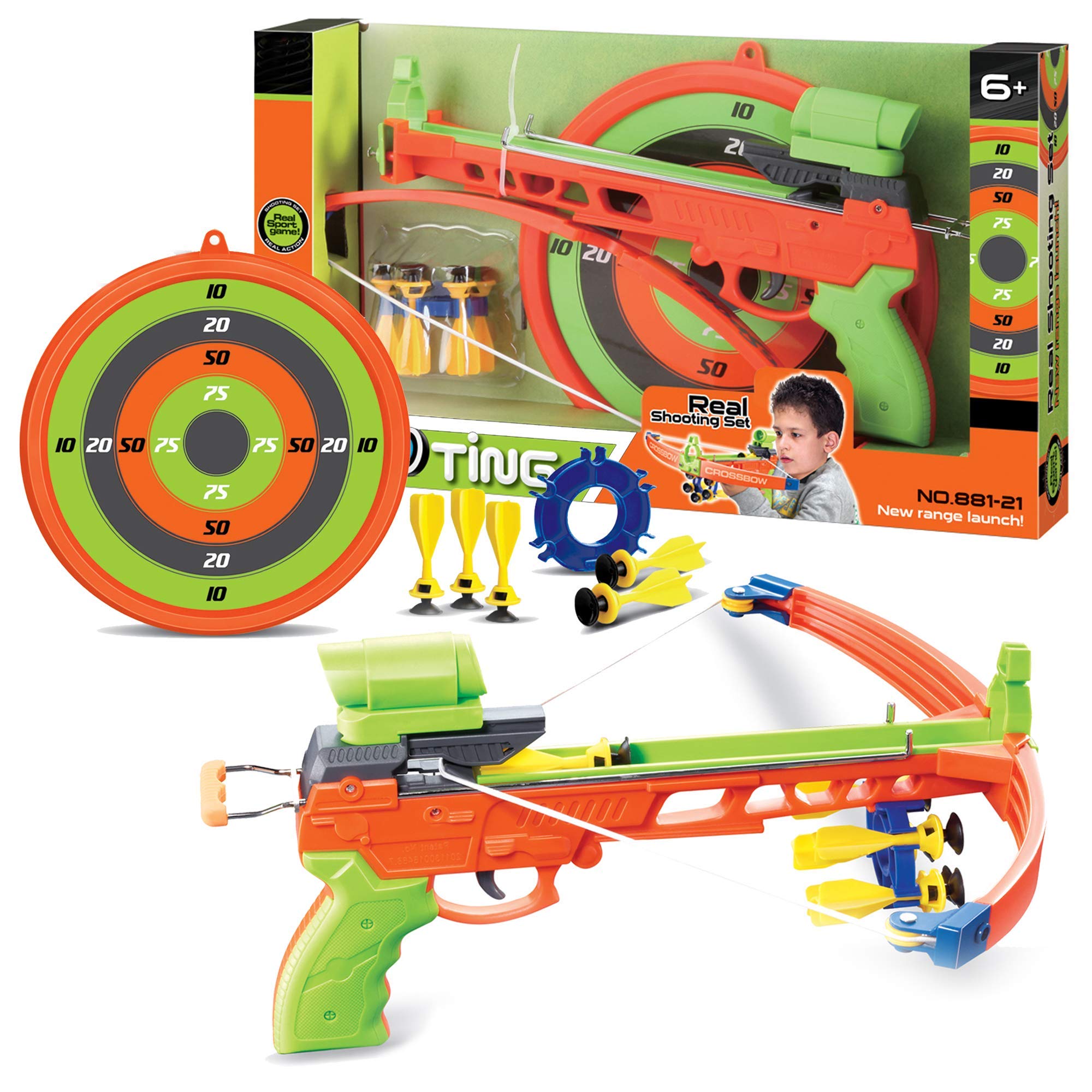 Juego de ballesta para niños con tornillos objetivo arma flechas tiro con arco juguete de jardín divertido