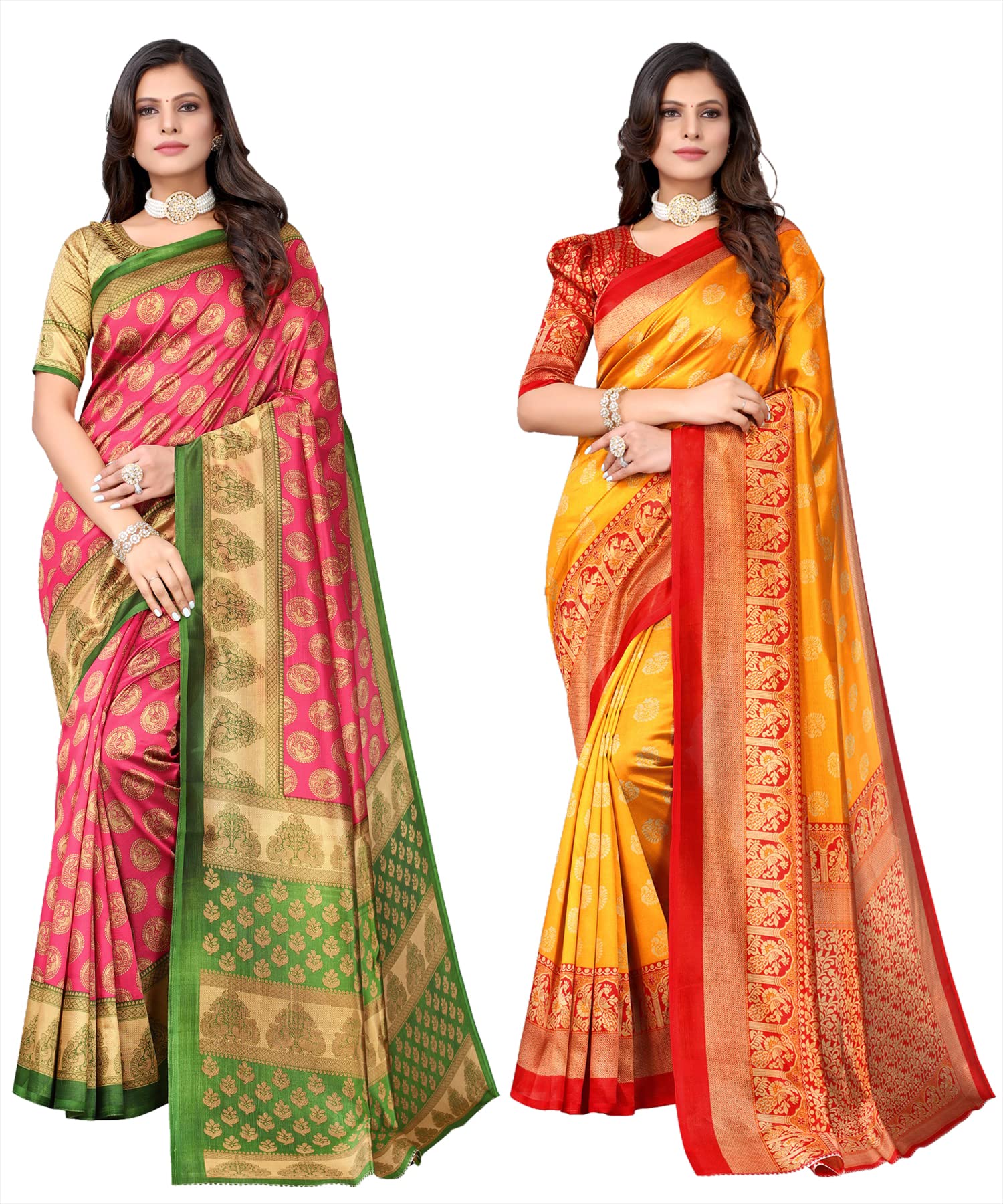yashika Plain Women's Combo Art Silk Printed Saree with Blouse Piece Pack of 2(ALIFA Pink-Metro Navy)-picture-15