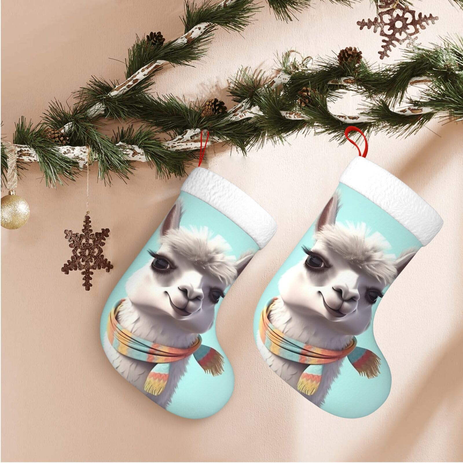 Funny Cartoon Llama Christmas Stockings Velvet Xmas Fireplace Hanging Stocking with Plush Cuff Rustic Christmas Santa Stockings for Home Christmas Decorations Party Favor Supplies